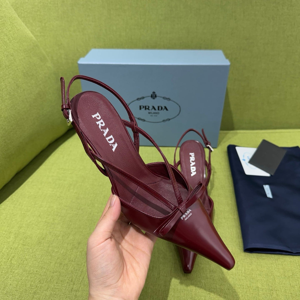 Prada 2026 Pointed Toe Slingback 75mm Suede Leather 148651