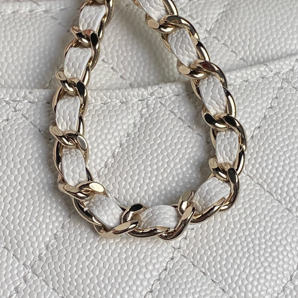 CC 24K Coco Handle Nano 14.5cm White Grained Calfskin Gold Hardware