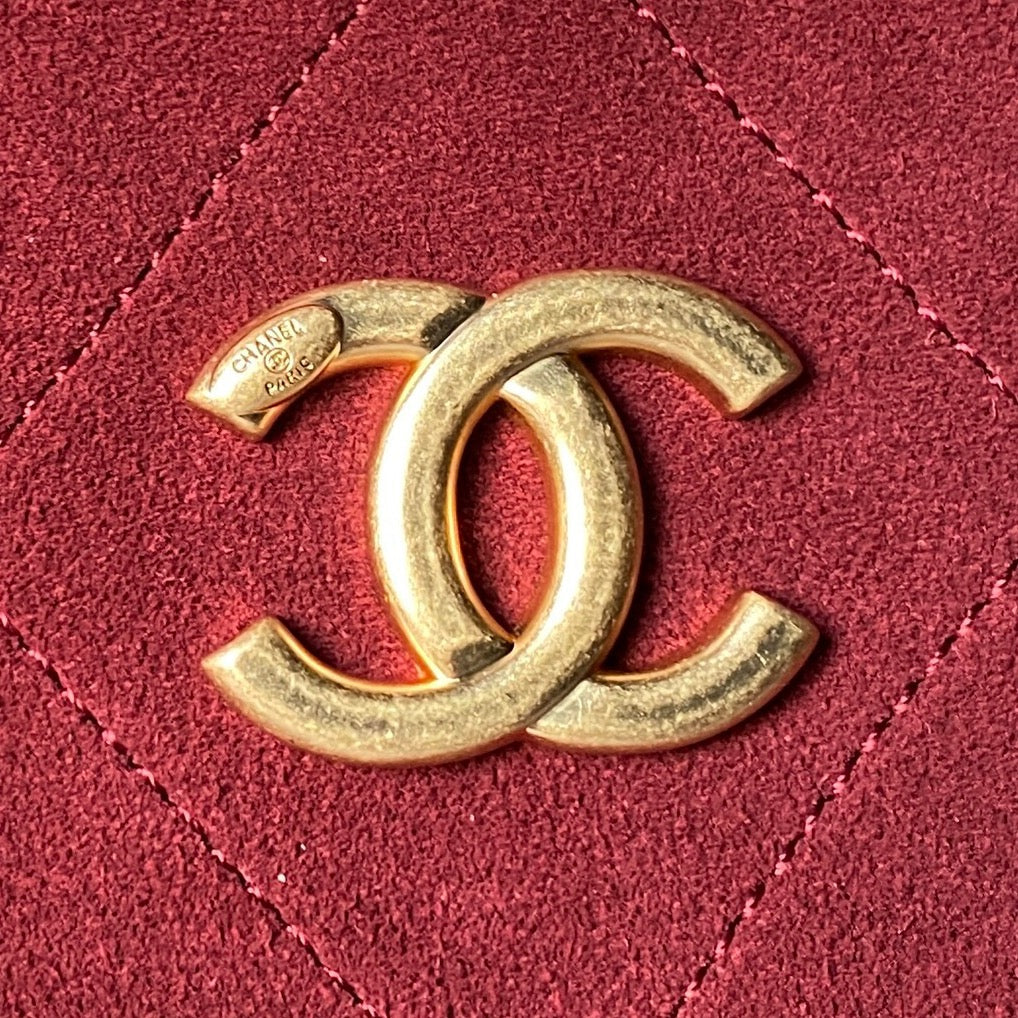 Chanel 2025 Hobo Bag 31cm Red Suede With Gold Hardware 320285