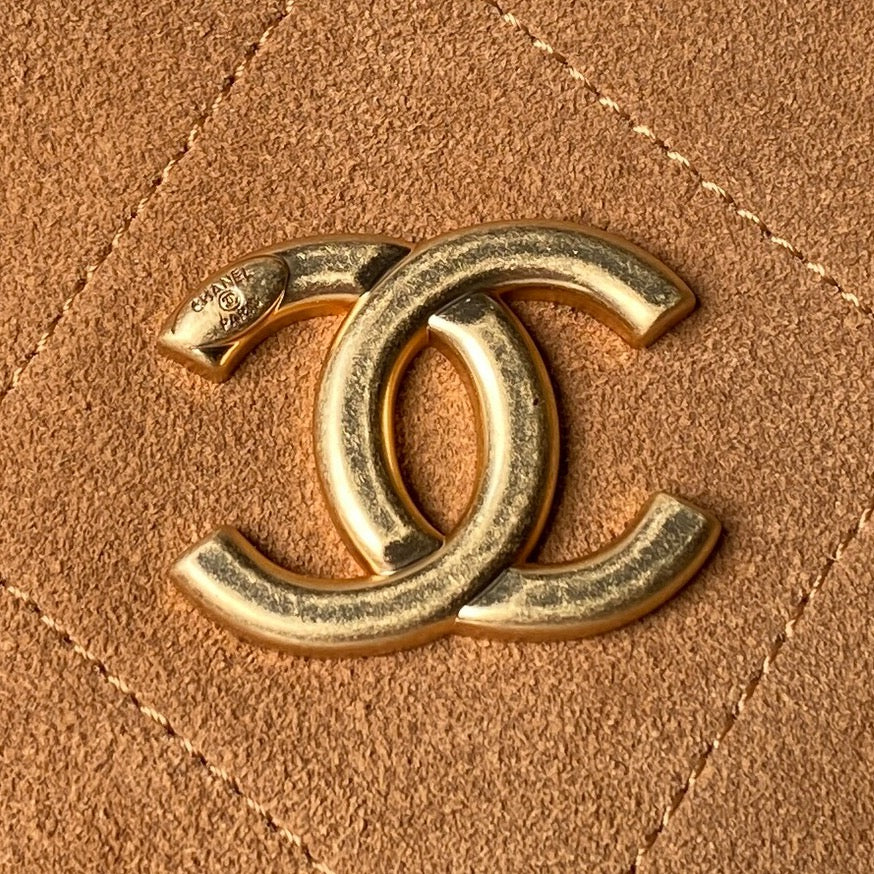 Chanel 2025 Hobo Bag 31cm Tan Suede With Gold Hardware 320287