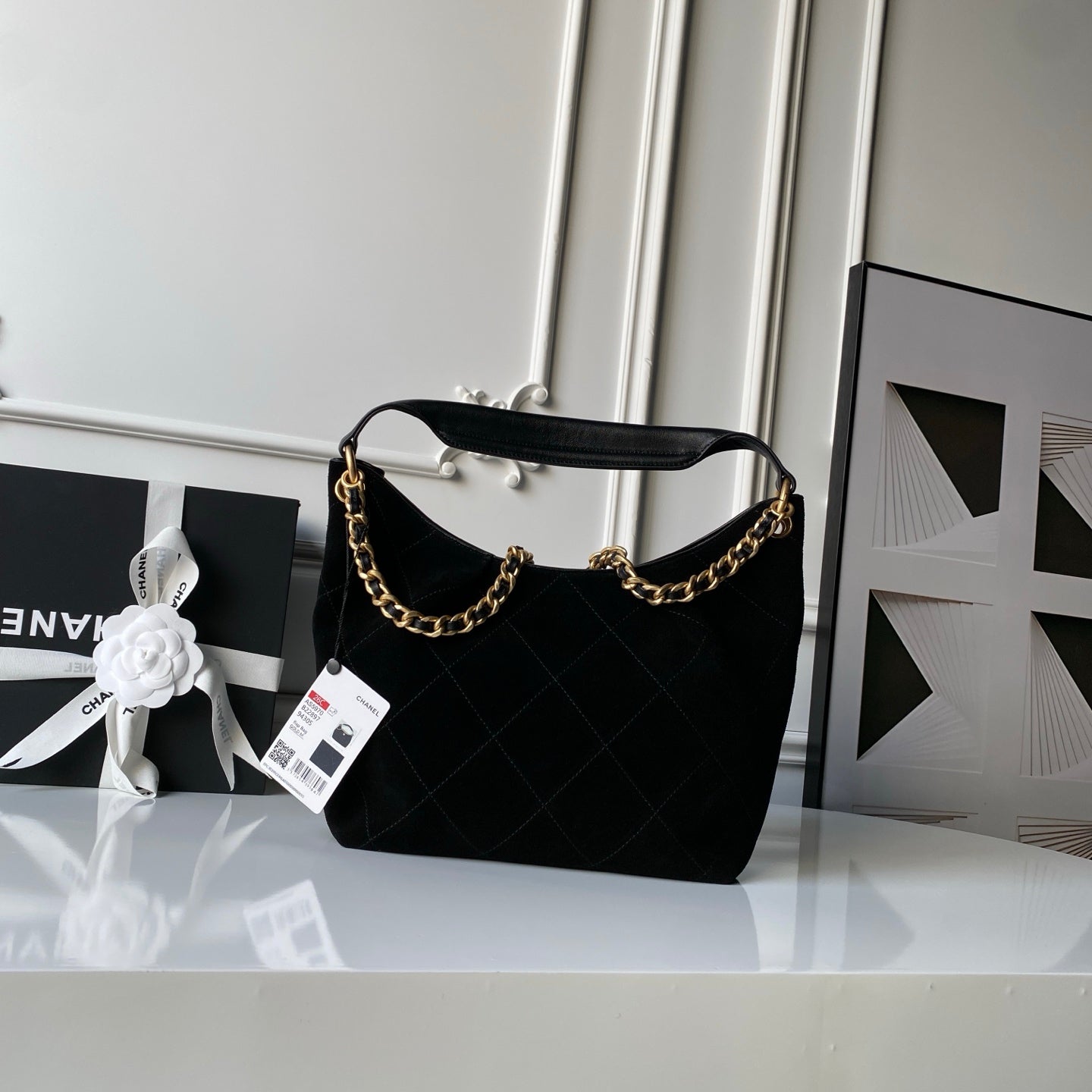 Chanel 2025 Hobo Bag 31cm Black Suede With Gold Hardware 320288