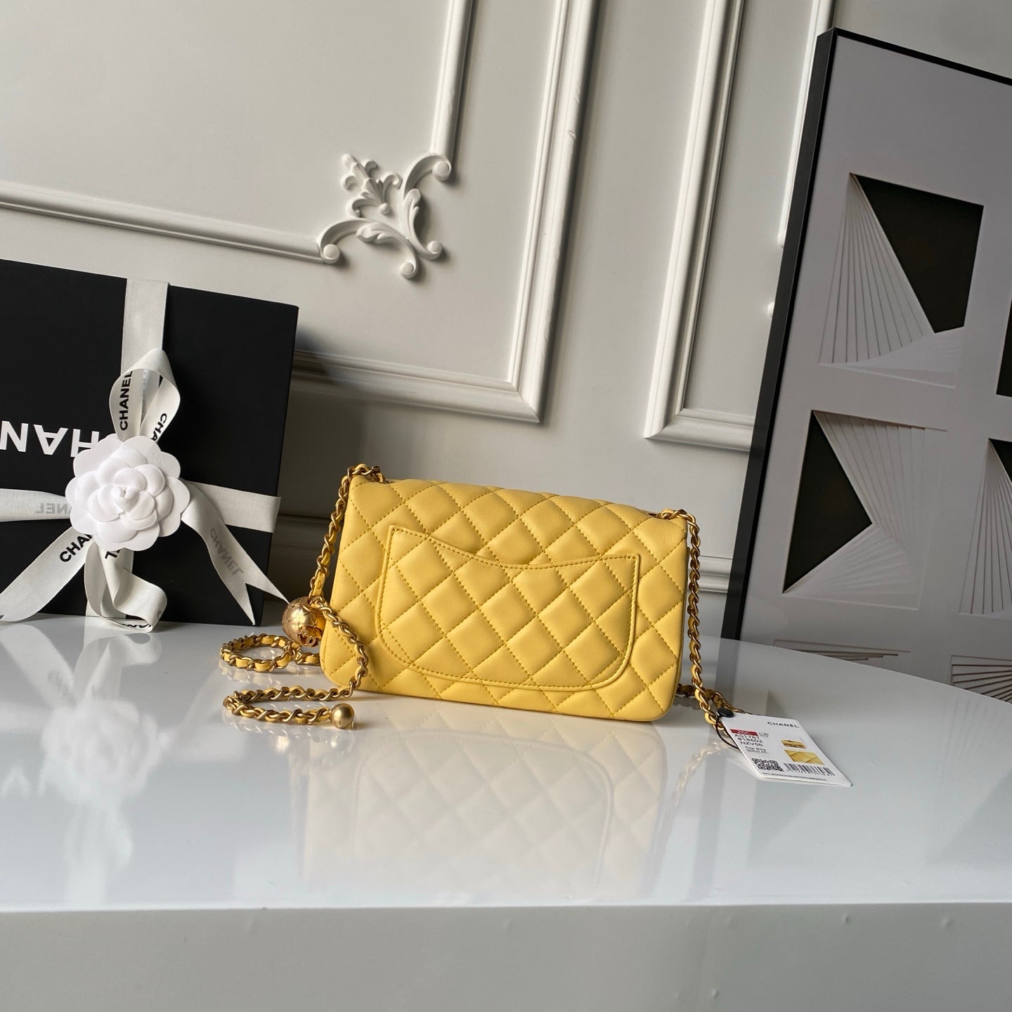 Chanel 25 Rectangular Pearl Crush Bag 20cm Yellow Lambskin 324811