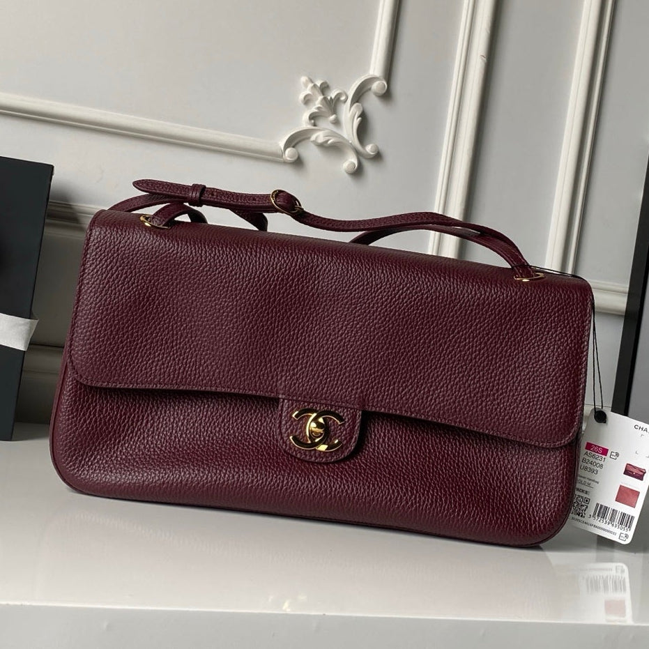 Chanel 2026 Maxi Bag 32cm Burgundy Calfskin Gold Hardware