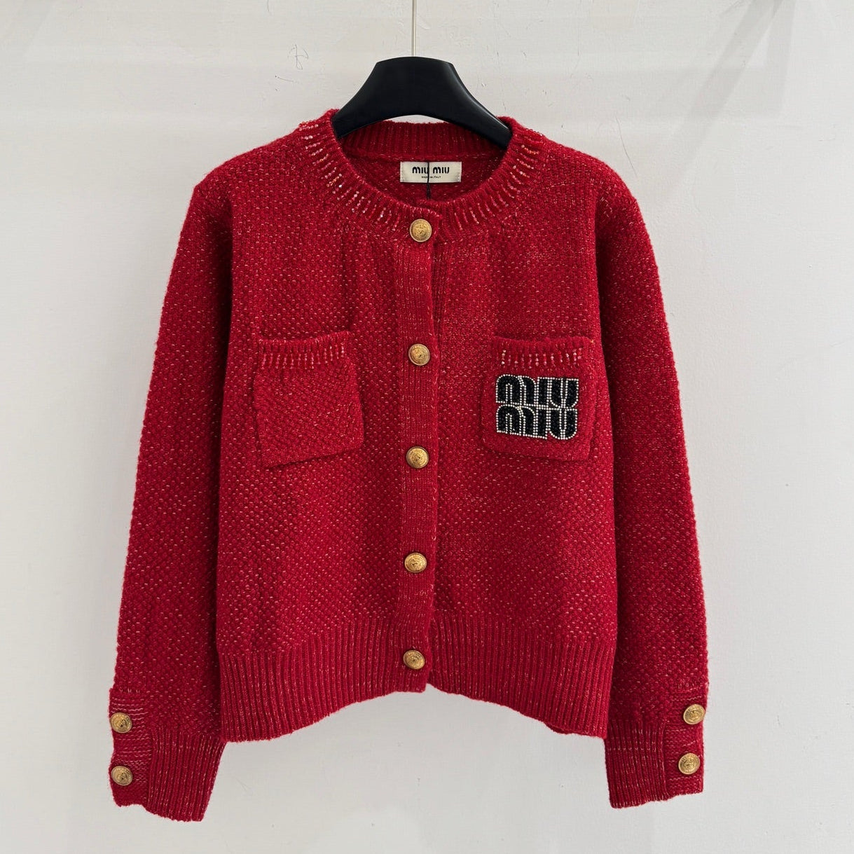 Miumiu 2025 Round Neck Cardigan Red Wool 656467