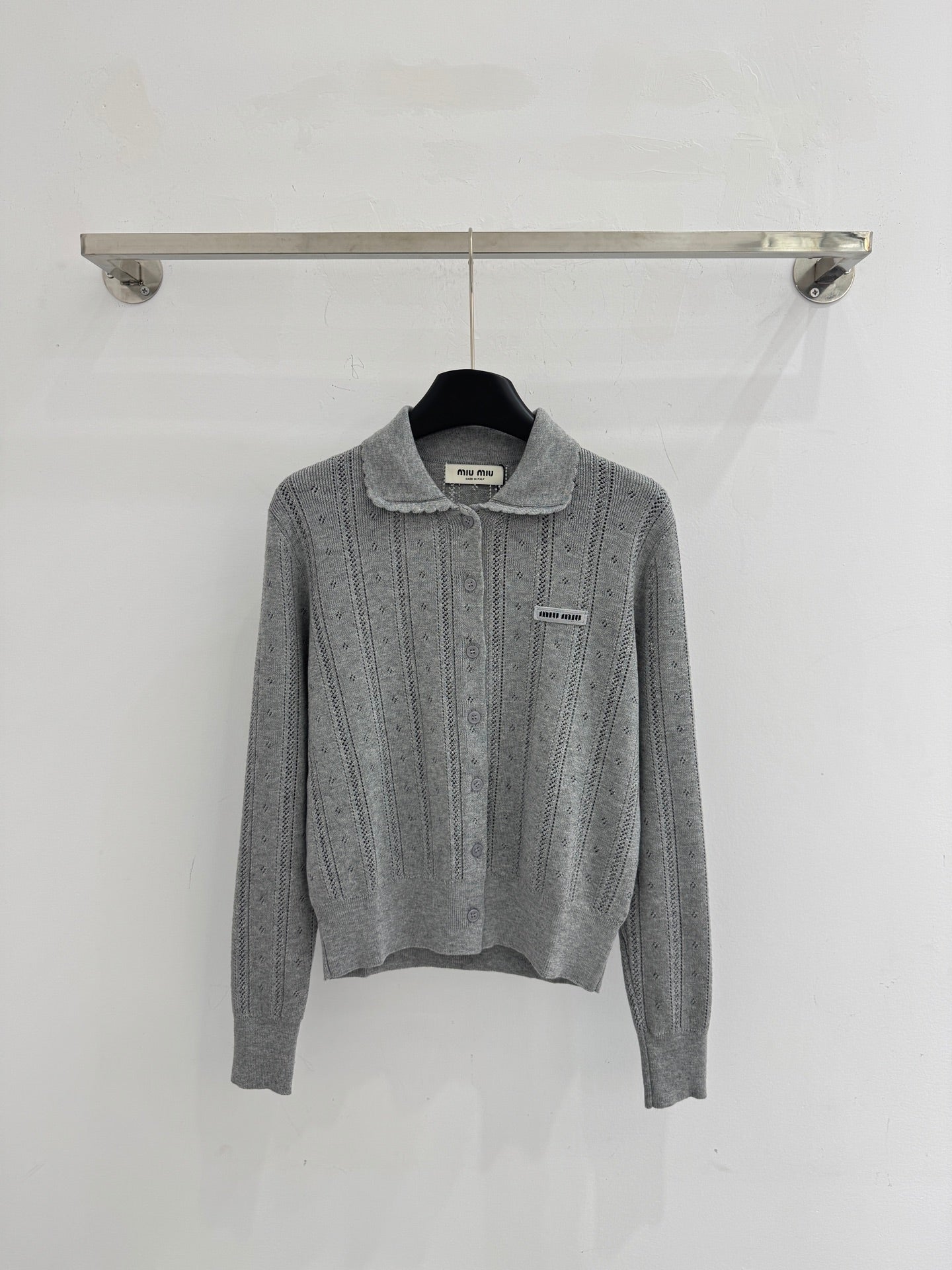 Miumiu 2025 Knit Cardigan White and Gray Wool