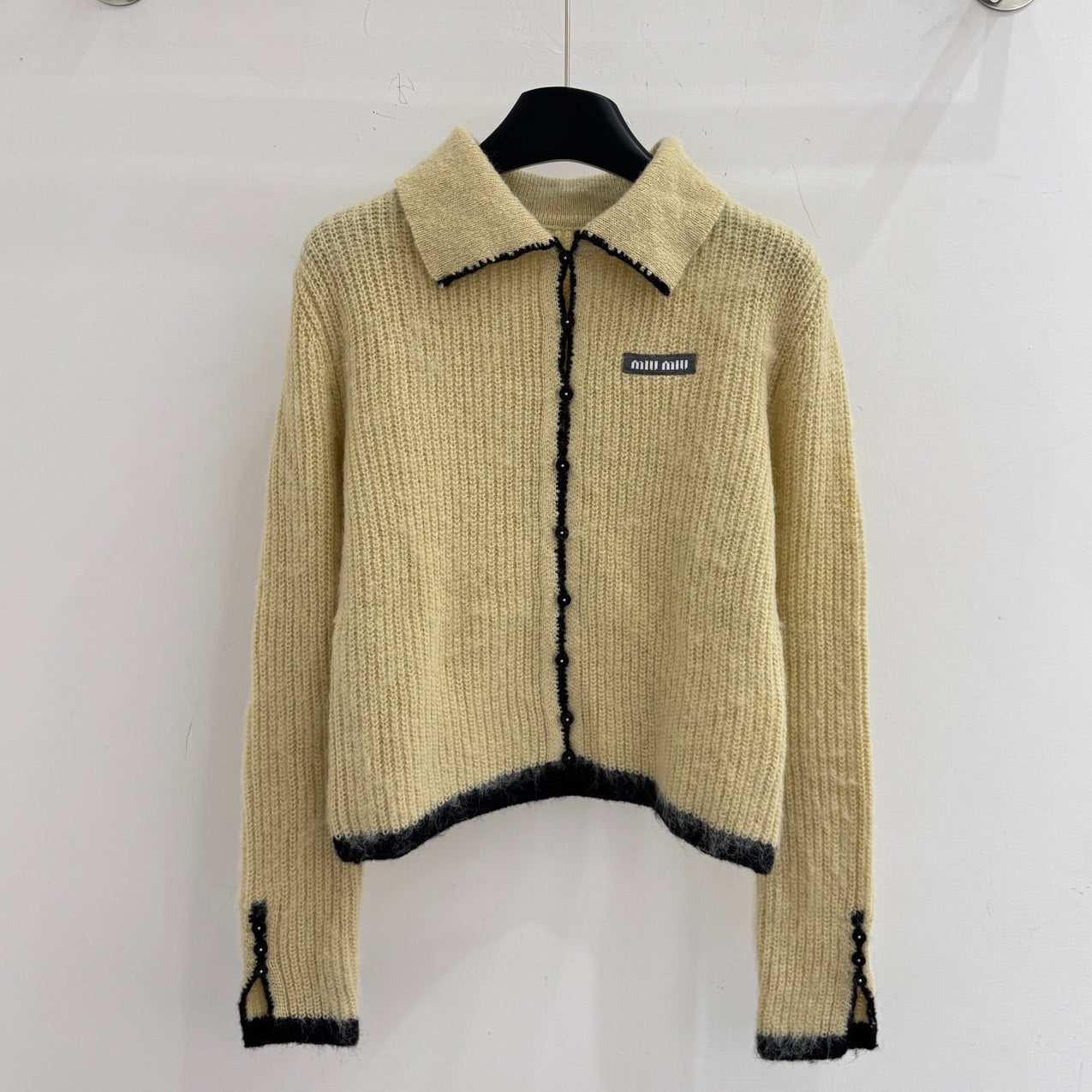 Miumiu 2025 Cardigan Beige mix Black Wool Cashmere