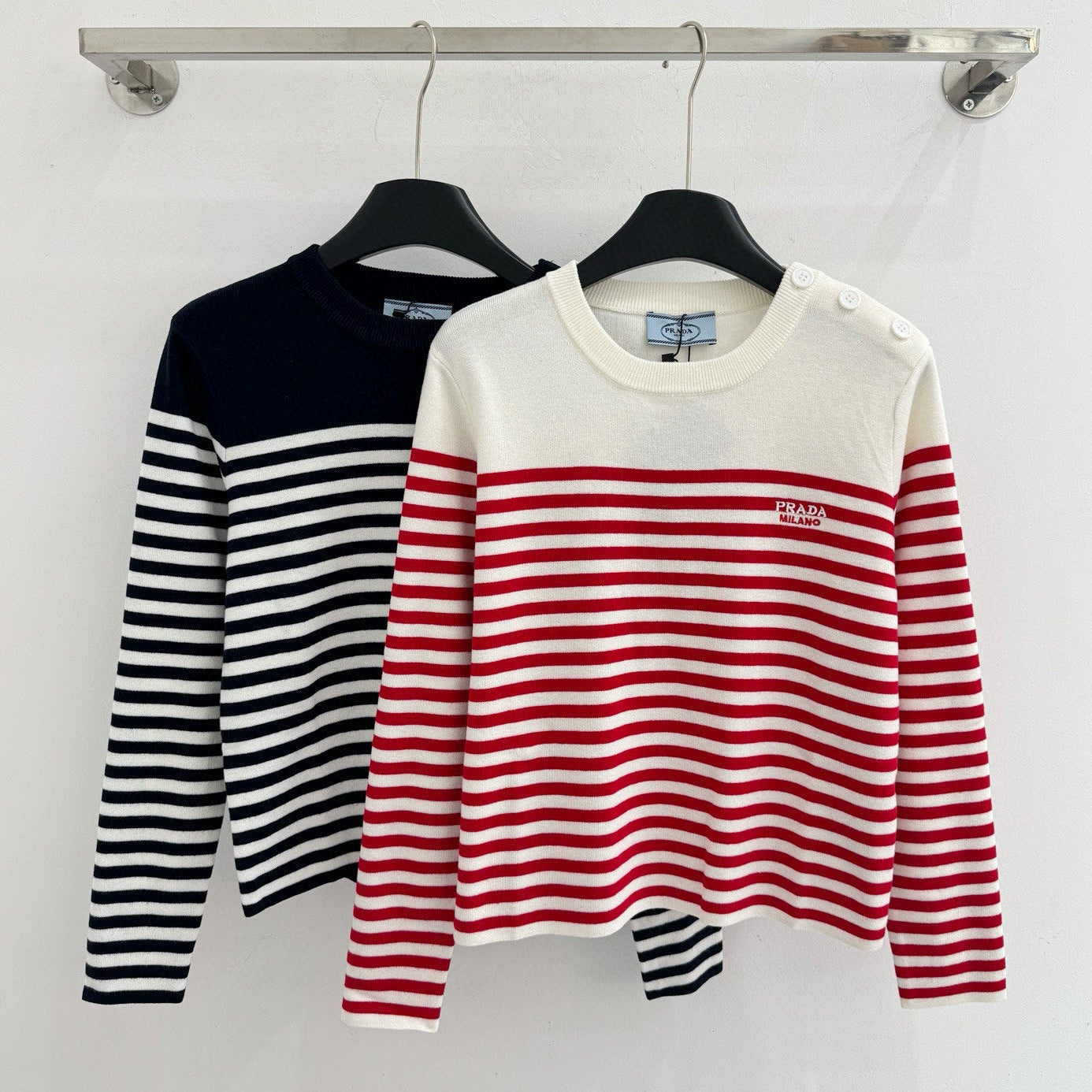 Prada 2025 Striped Knit Sweater Blue and Red Wool