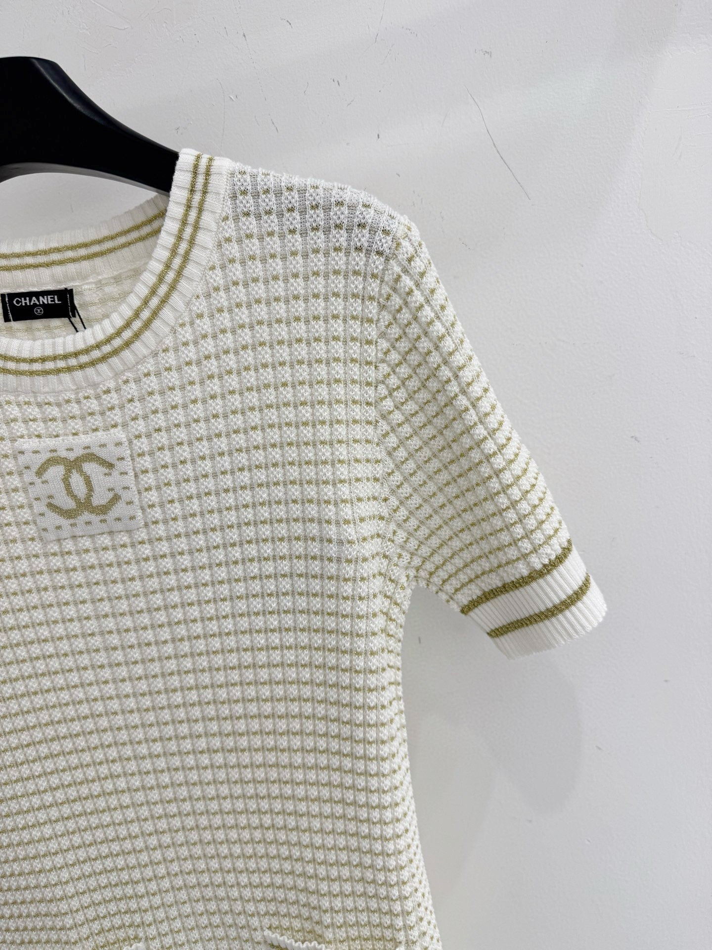 Chanel 2026 Knitted Short-Sleeve Dress Off-white and Black Tencel Nylon