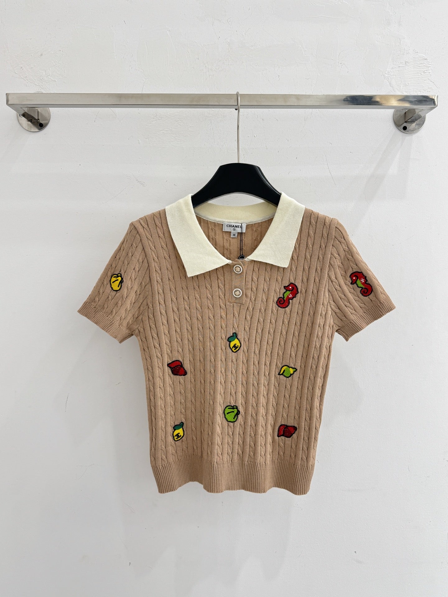 Chanel 2026 Fruit Embroidery Short-Sleeve Shirt Wool 732776