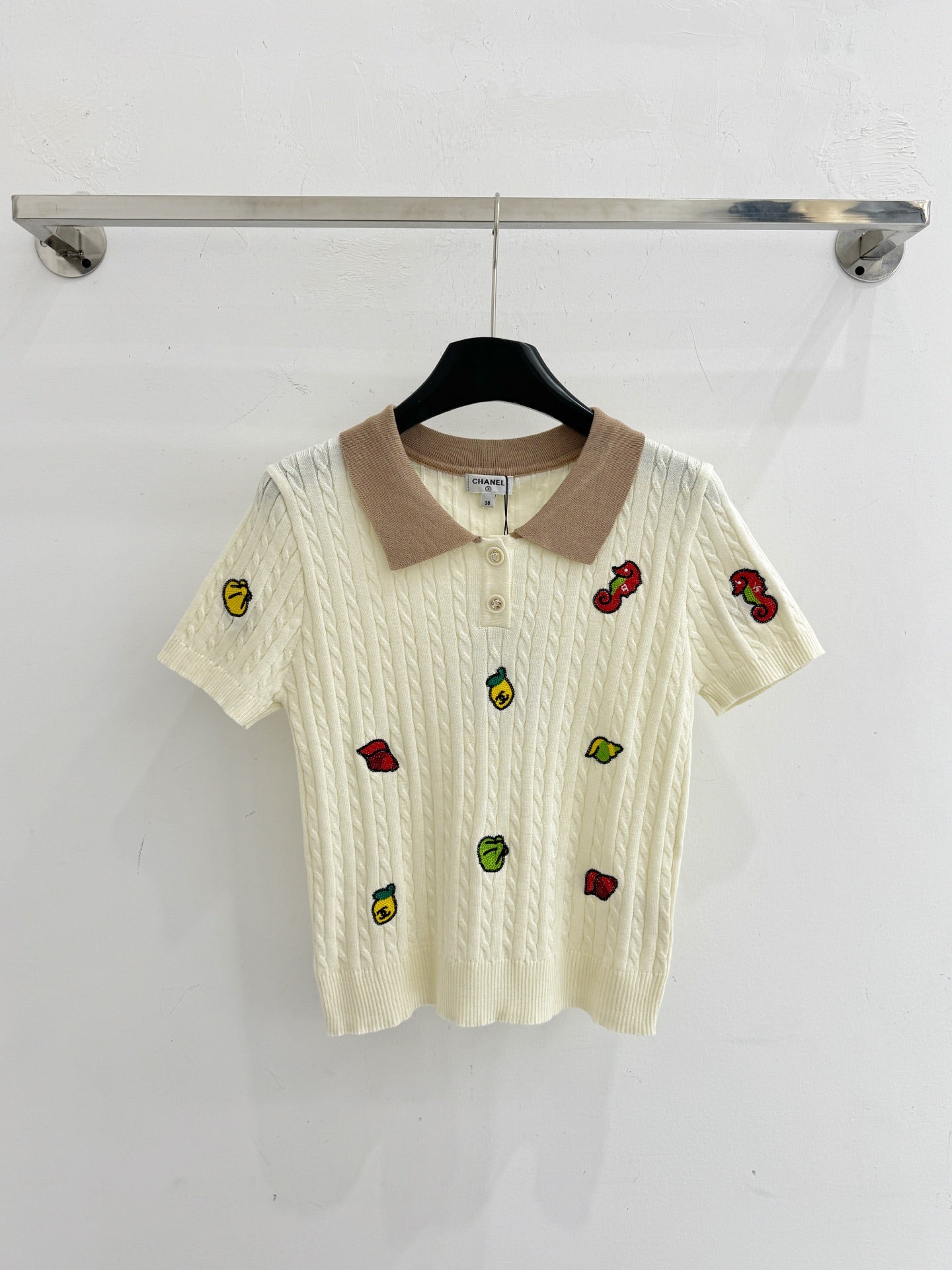 Chanel 2026 Fruit Embroidery Short-Sleeve Shirt Wool 732776