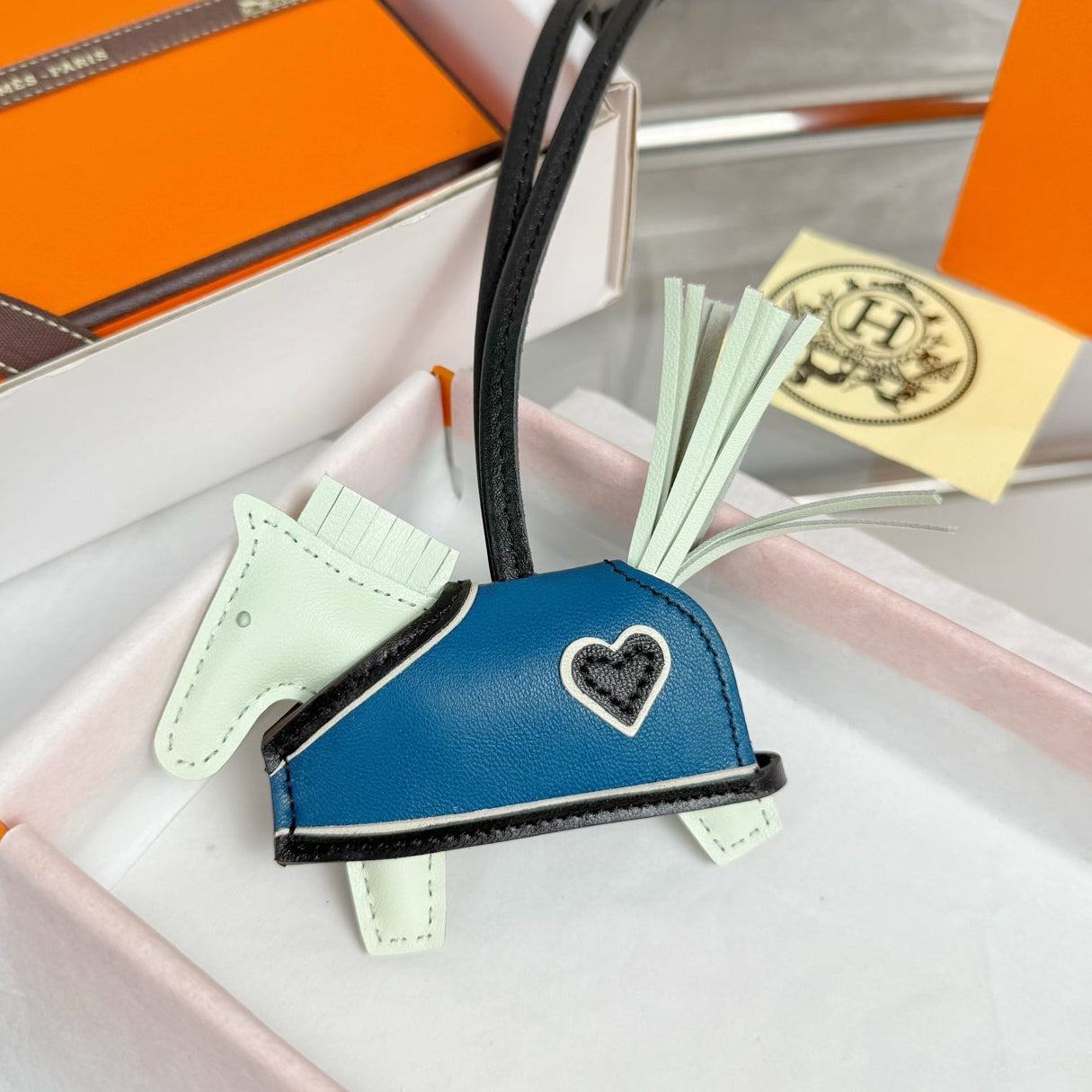 HM Rodeo Robeo Heart PM Charm White mix Blue Lambskin