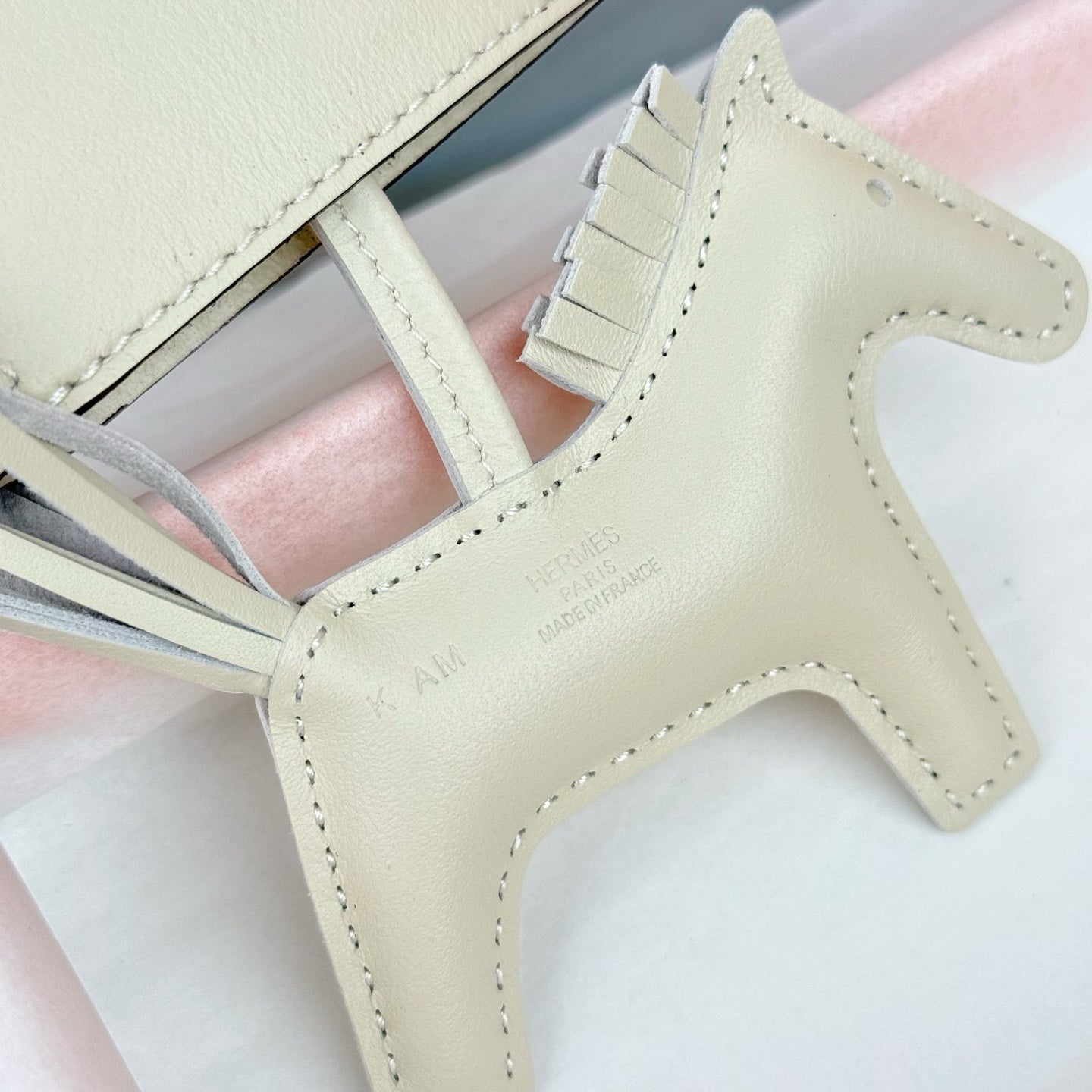 HM Rodeo Robeo Coeur Pony Bag Charm With Gold-tone Studs Cream Lambskin