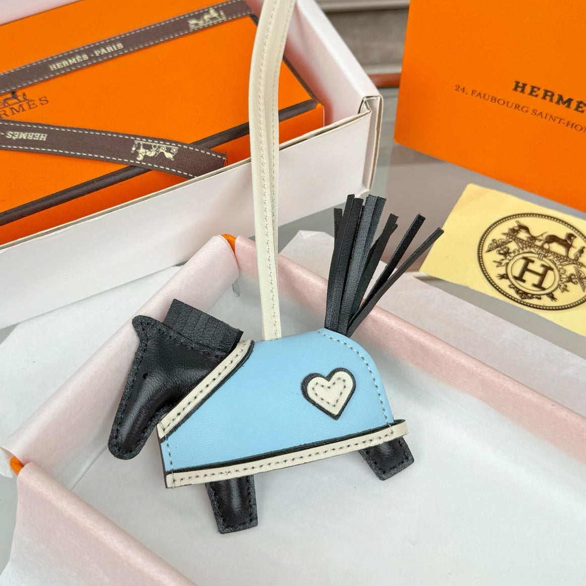 HM Rodeo Robeo Heart PM Charm Black mix Sky Blue Lambskin