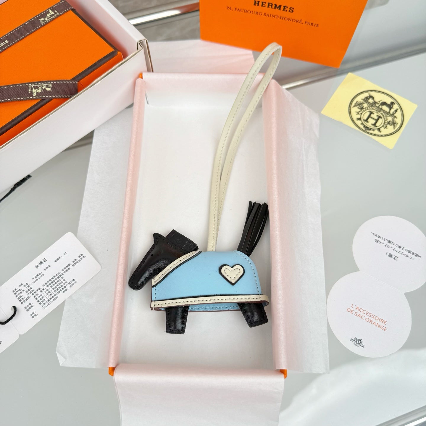 HM Rodeo Robeo Heart PM Charm Black mix Sky Blue Lambskin