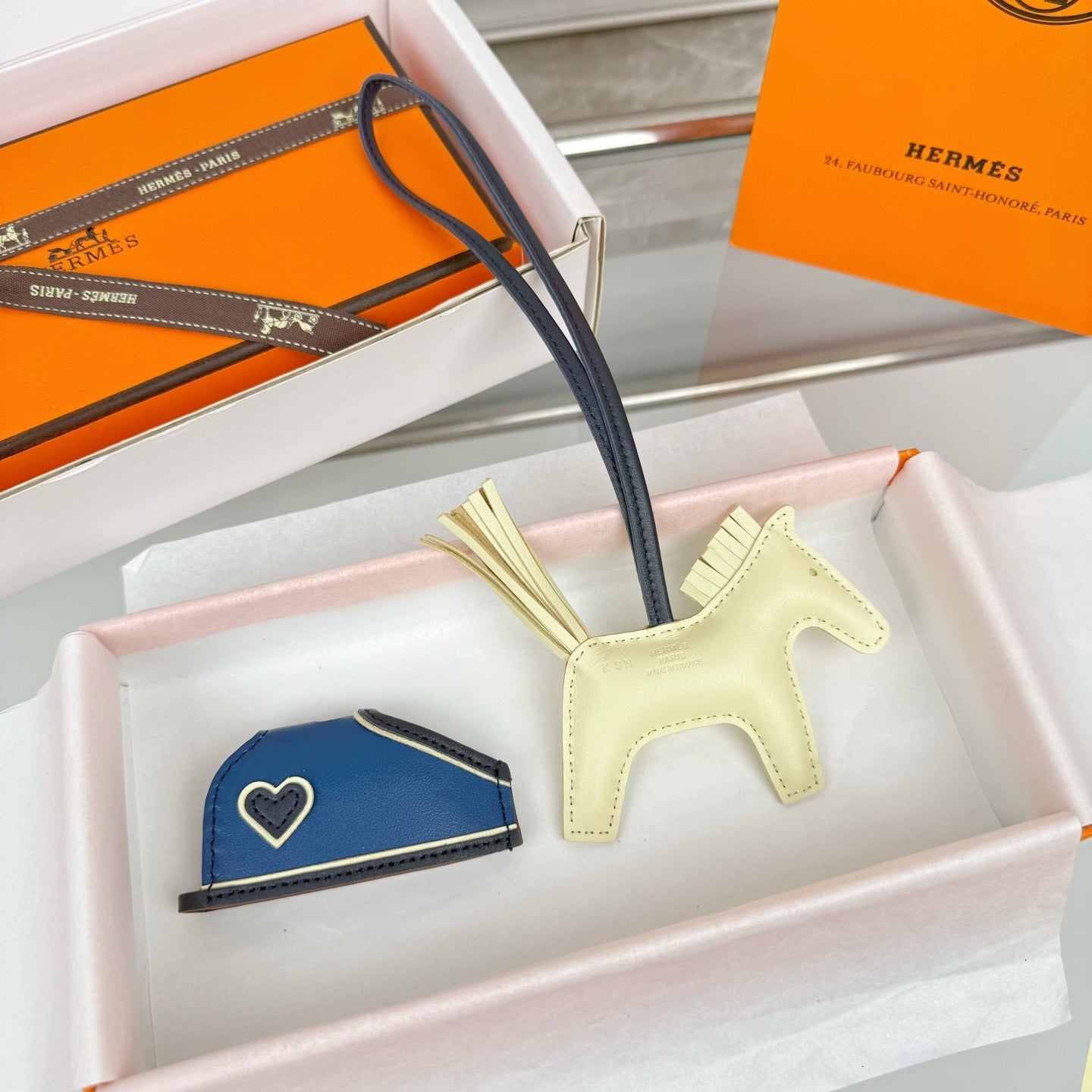 HM Rodeo Robeo Heart PM Charm Light Yellow mix Blue Lambskin