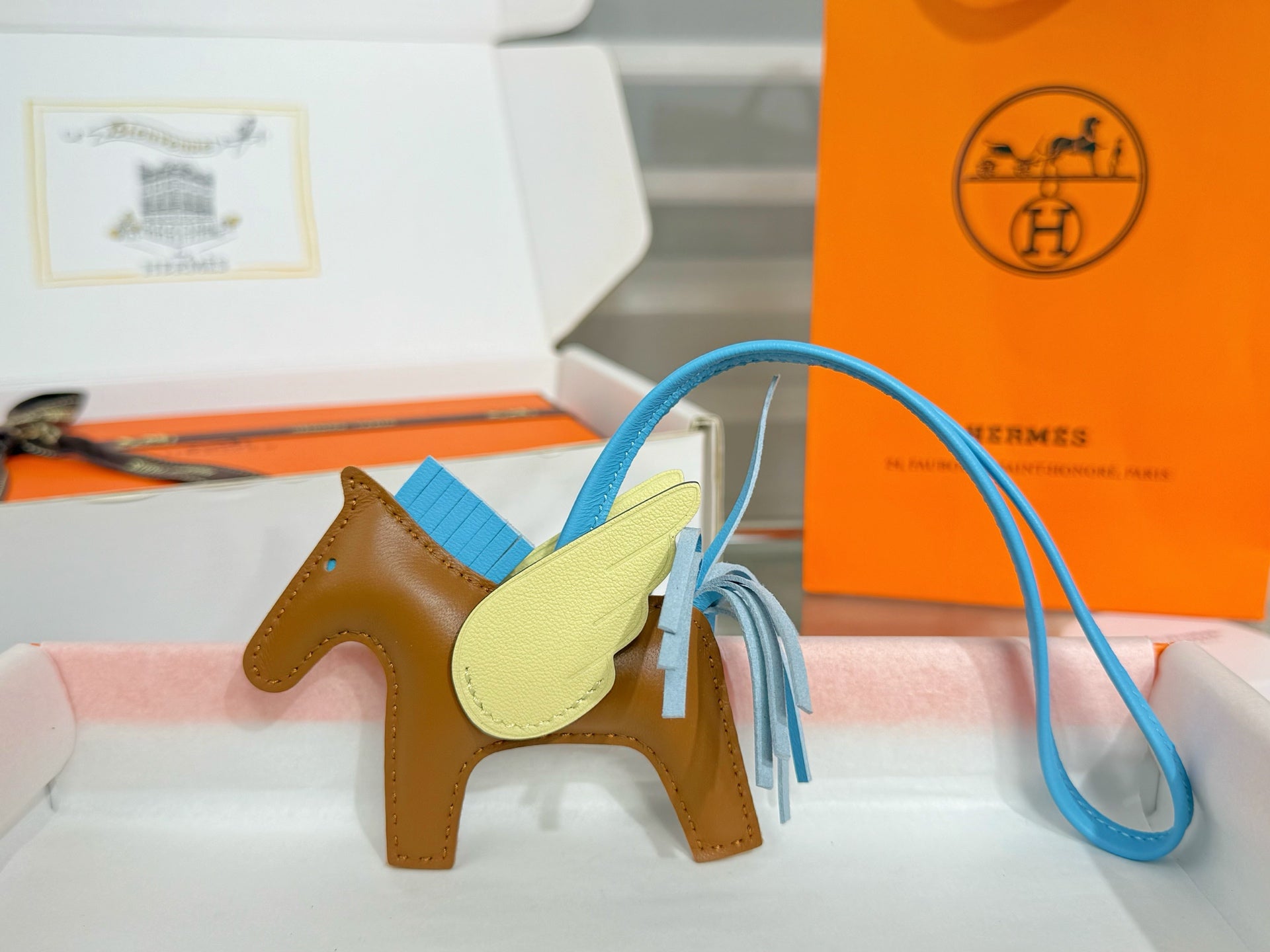 HM Rodeo Pegase PM Charm Brown Blue Yellow Lambskin