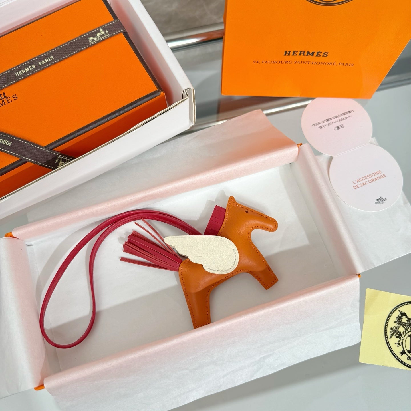 HM Rodeo Pegase PM Charm Red Orange Cream Lambskin