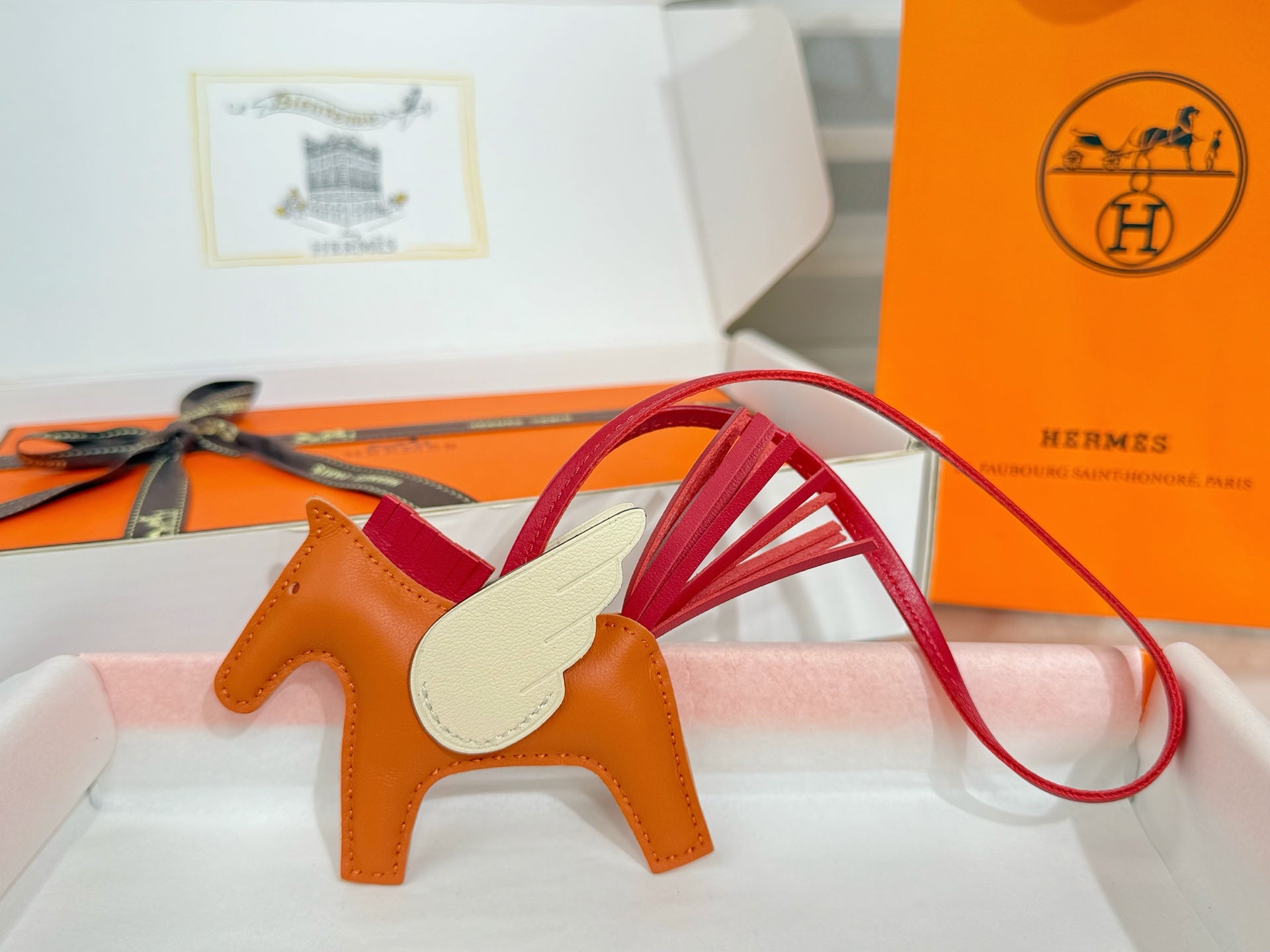 HM Rodeo Pegase PM Charm Red Orange Cream Lambskin