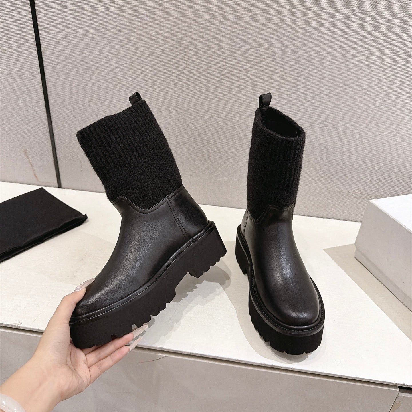 Celine 2026 Chunky Knit Sock Boots Leather 101099