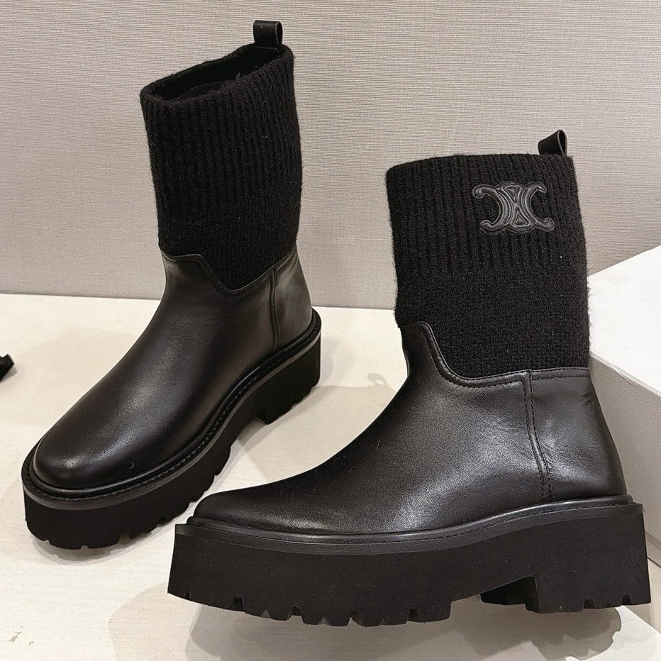 Celine 2026 Chunky Knit Sock Boots Leather 101099