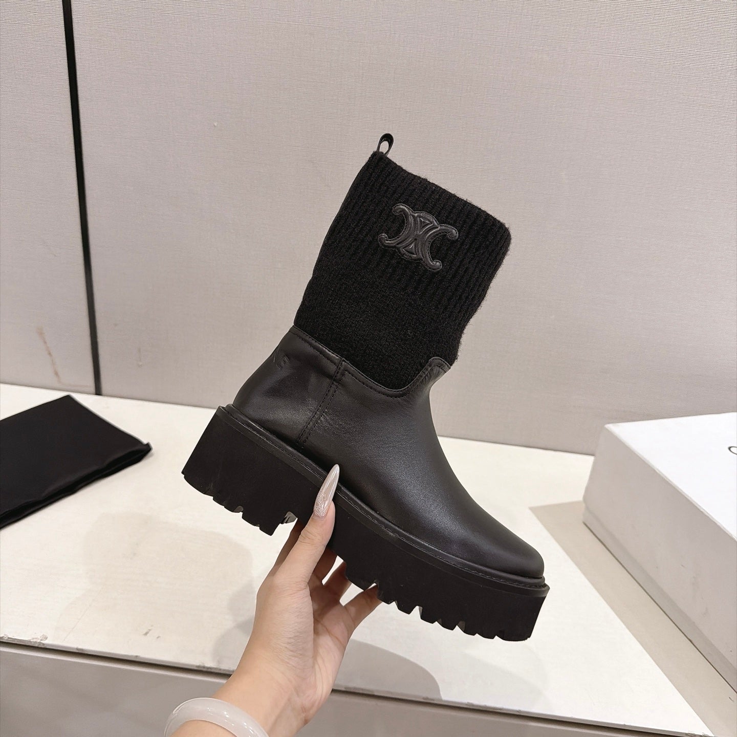 Celine 2026 Chunky Knit Sock Boots Leather 101099