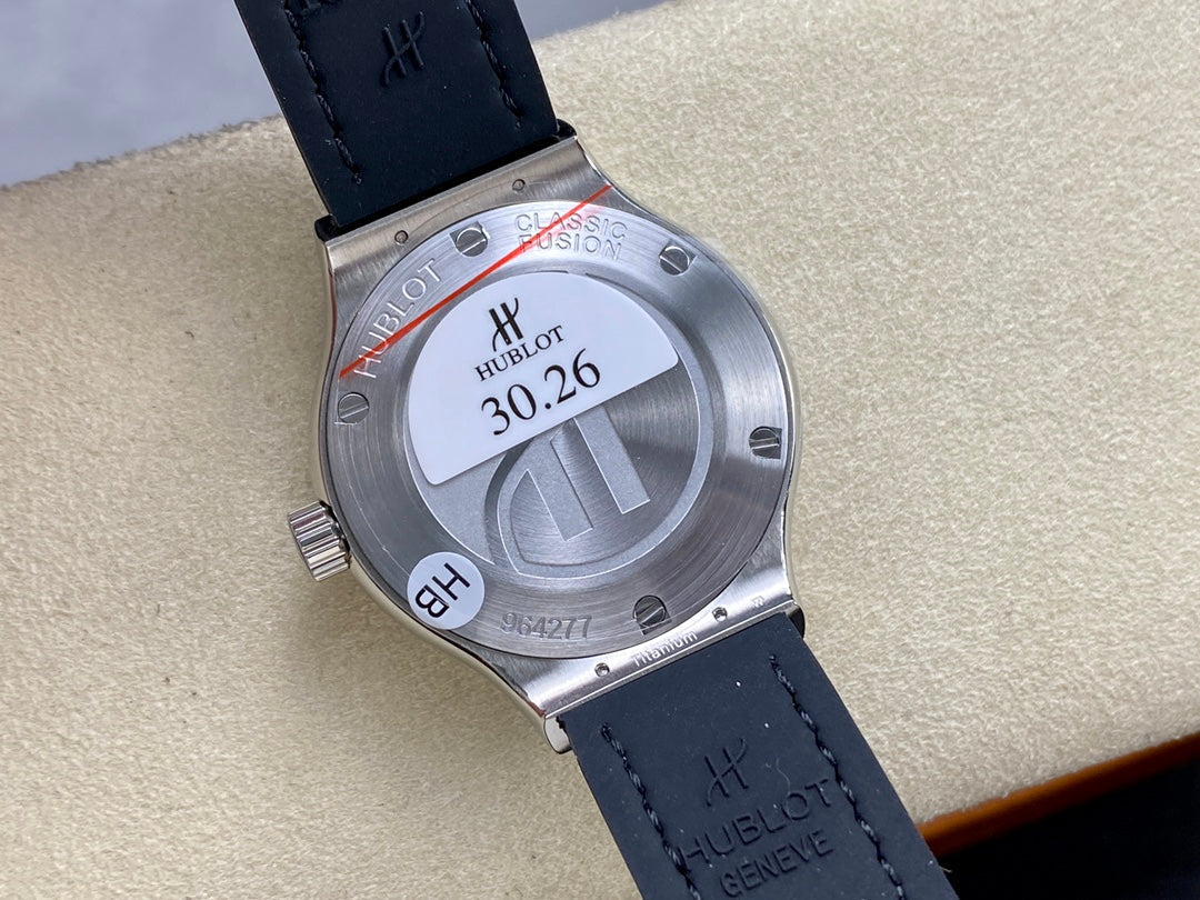 Hublot Classic Fusion Titanium Diamonds 33mm Watch Grey Leather Strap