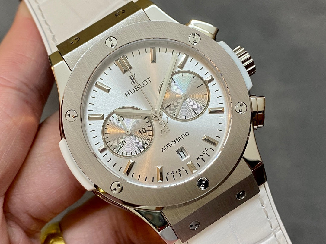 Hublot Classic Fusion Chronograph 45mm Titanium Case White Leather Strap