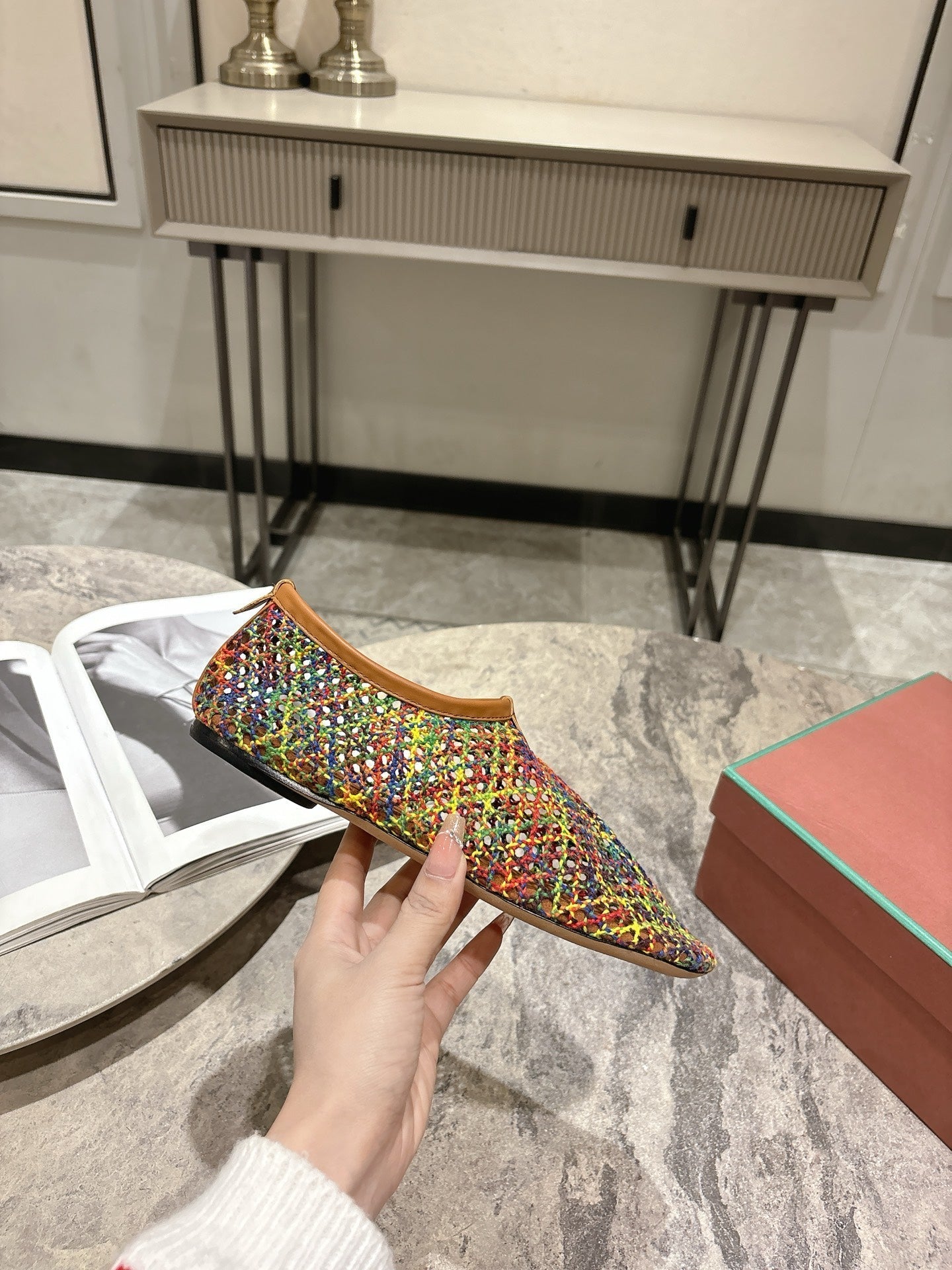 LP hollow knit ballet flats multicolor original leather 379022