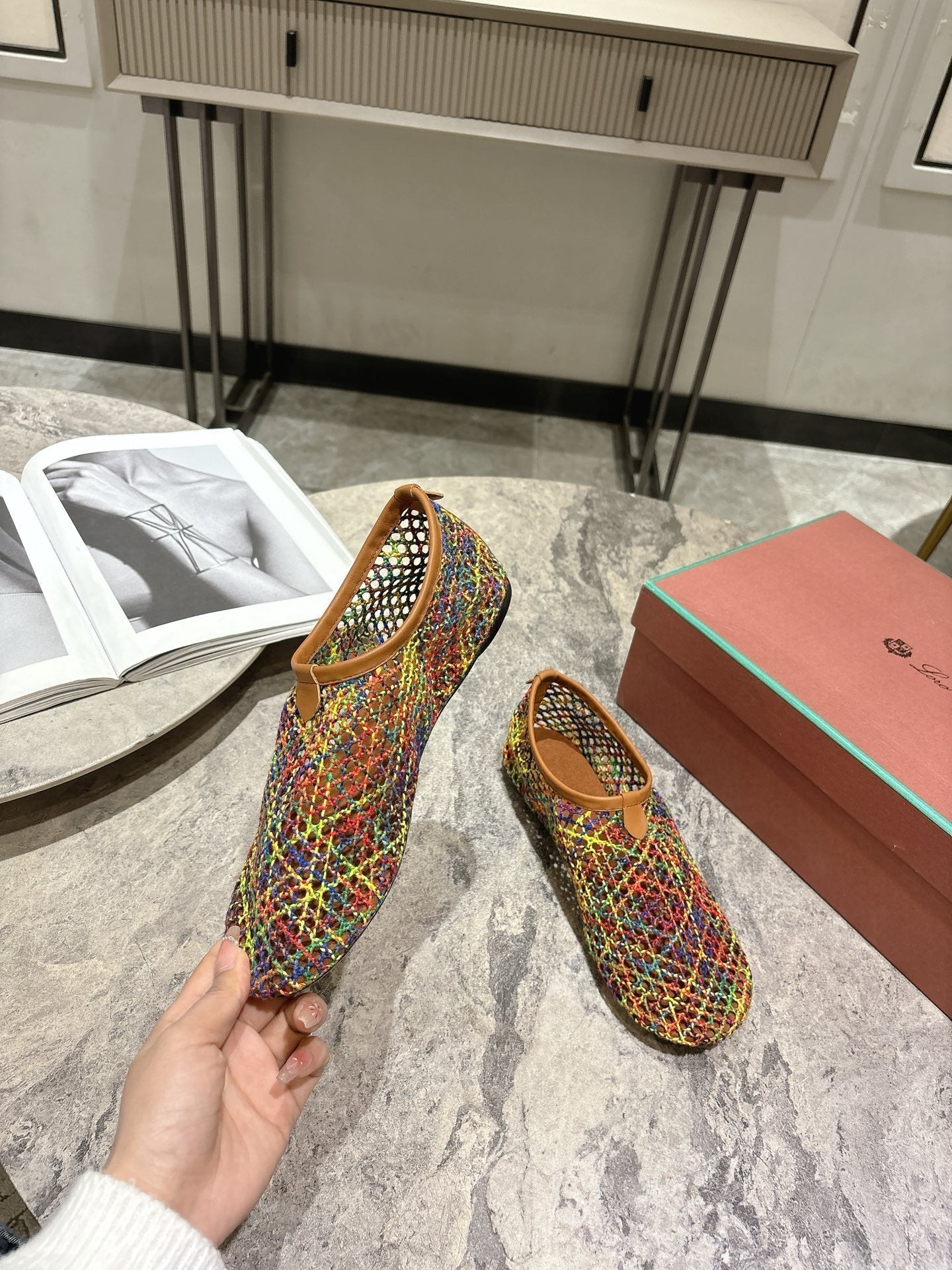 LP hollow knit ballet flats multicolor original leather 379022