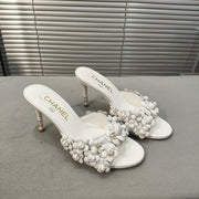 mule sandal 80 white calfskin flower