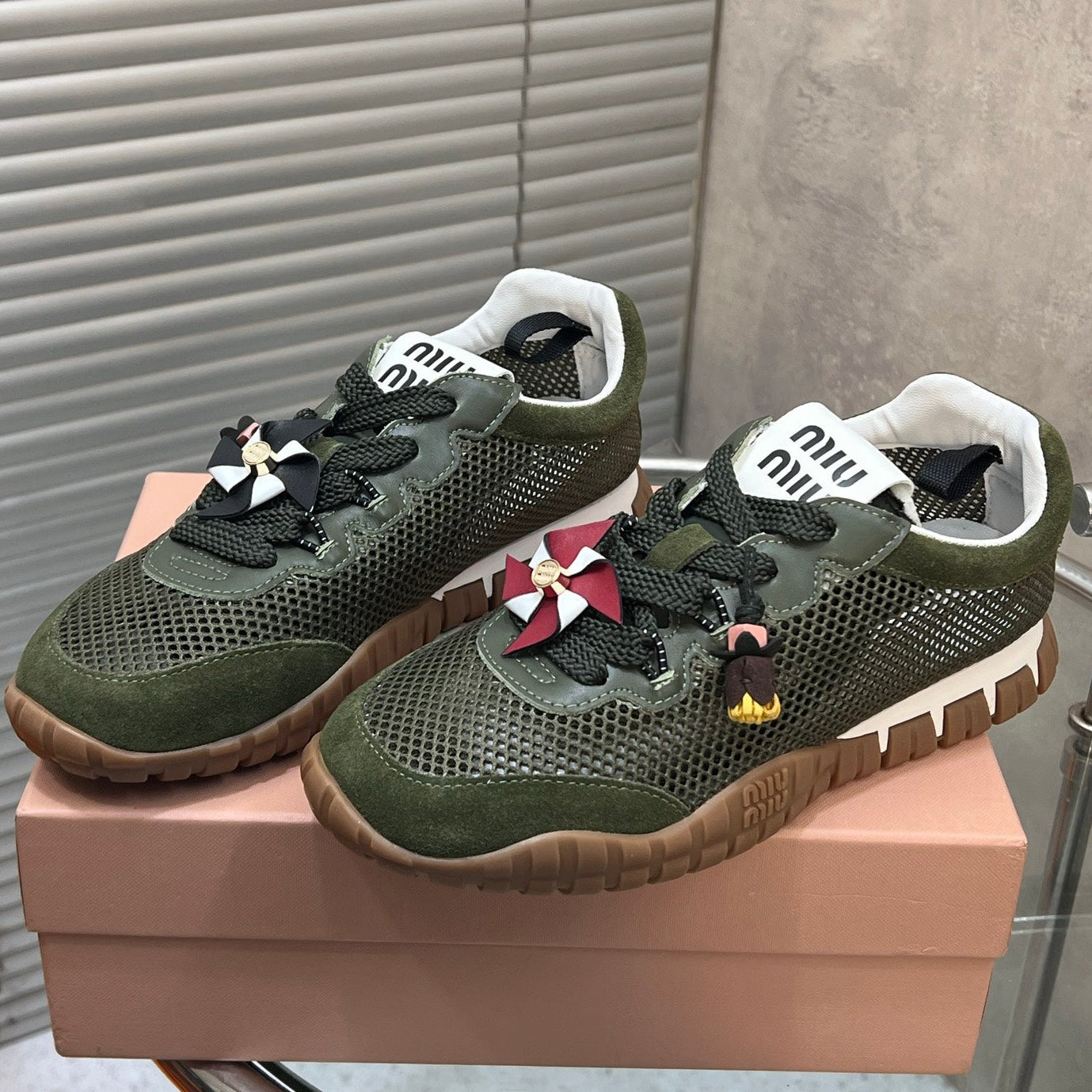 Miumiu 2026 Tyre Sneakers Mesh Suede Leather 952934