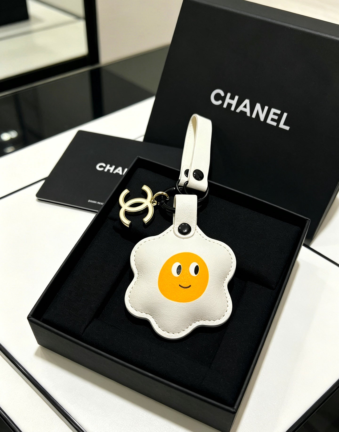 Chanel Fried Egg-shaped Charm Leather