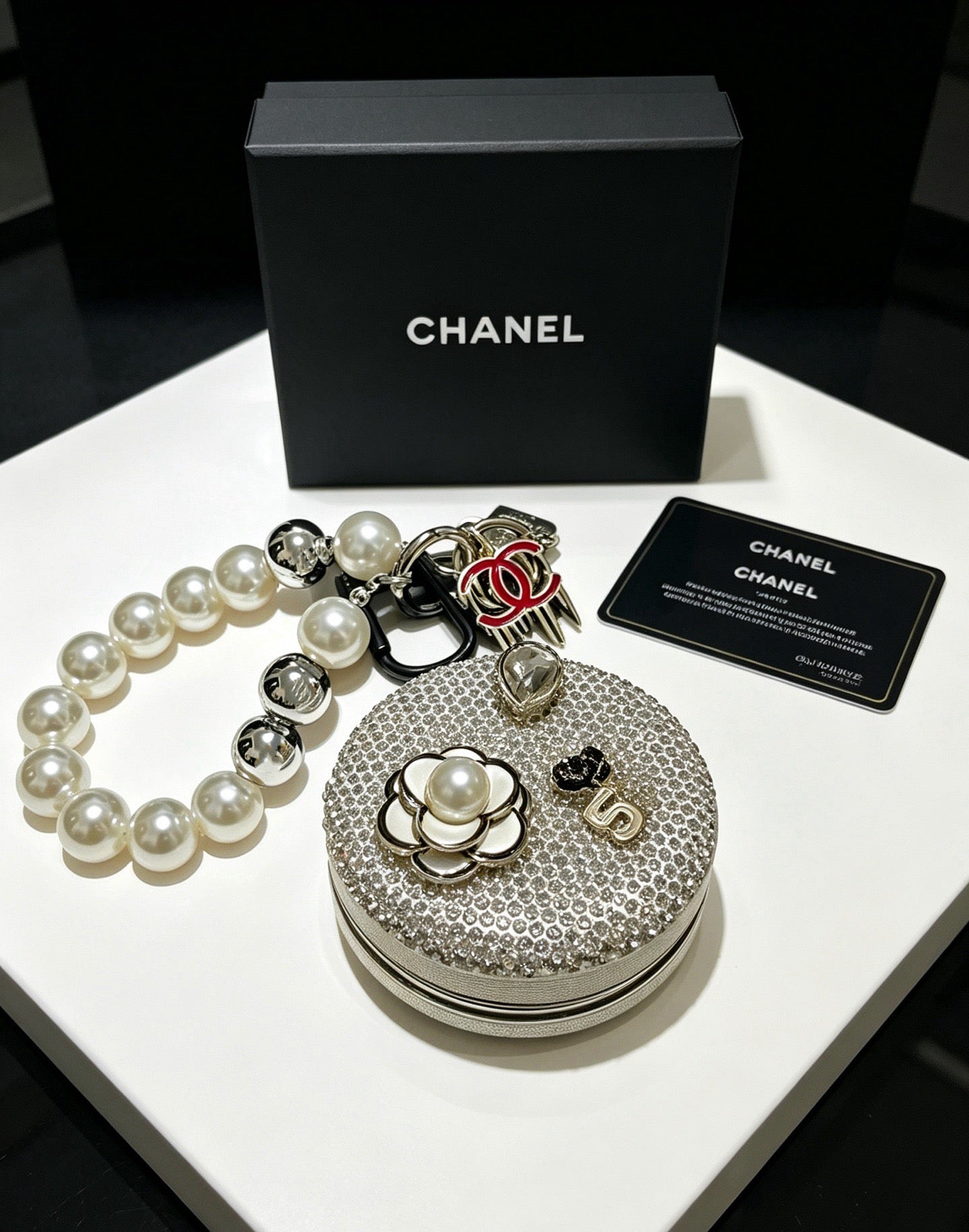 Chanel Rhinestone Camellia Mirror Charm