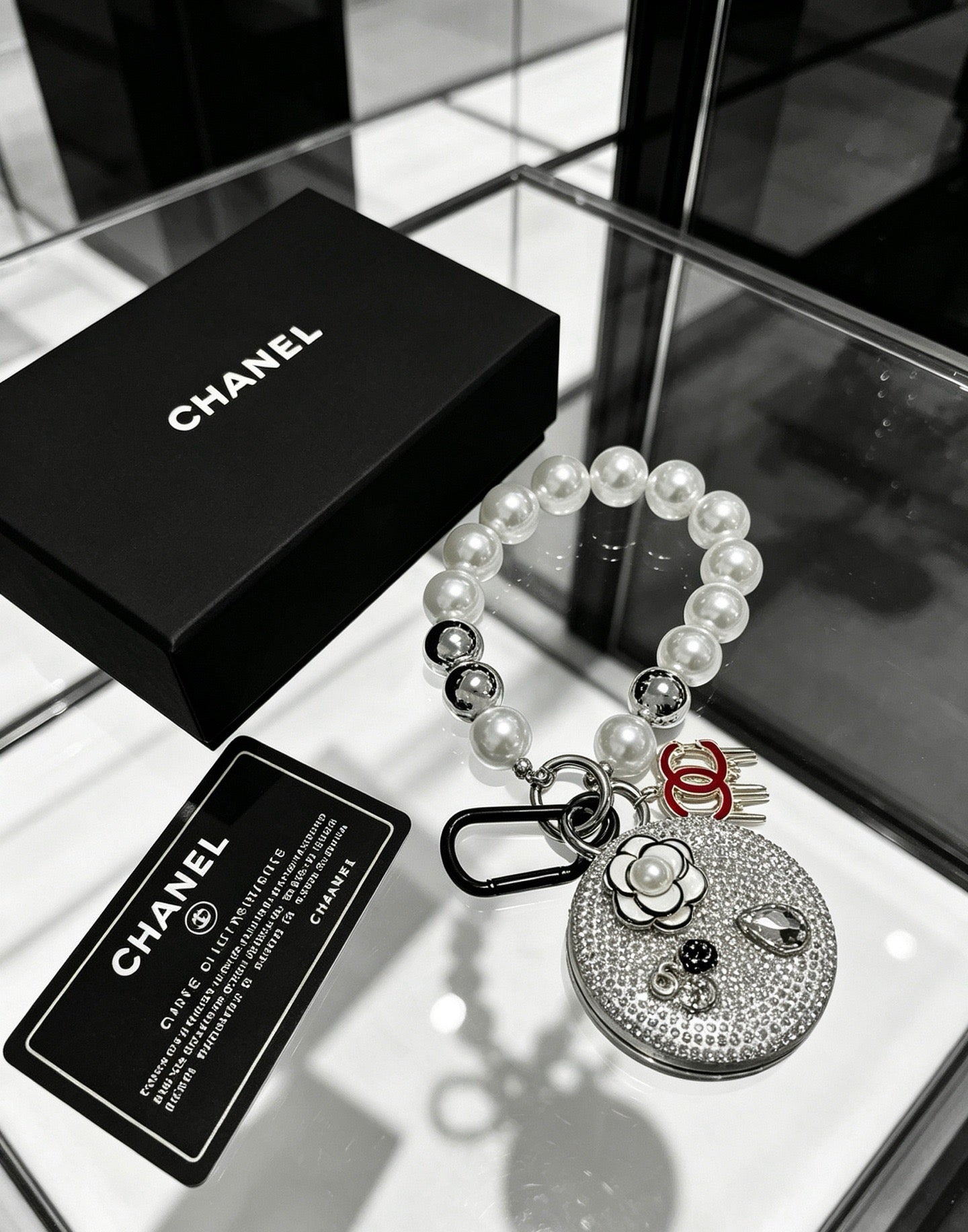 Chanel Rhinestone Camellia Mirror Charm