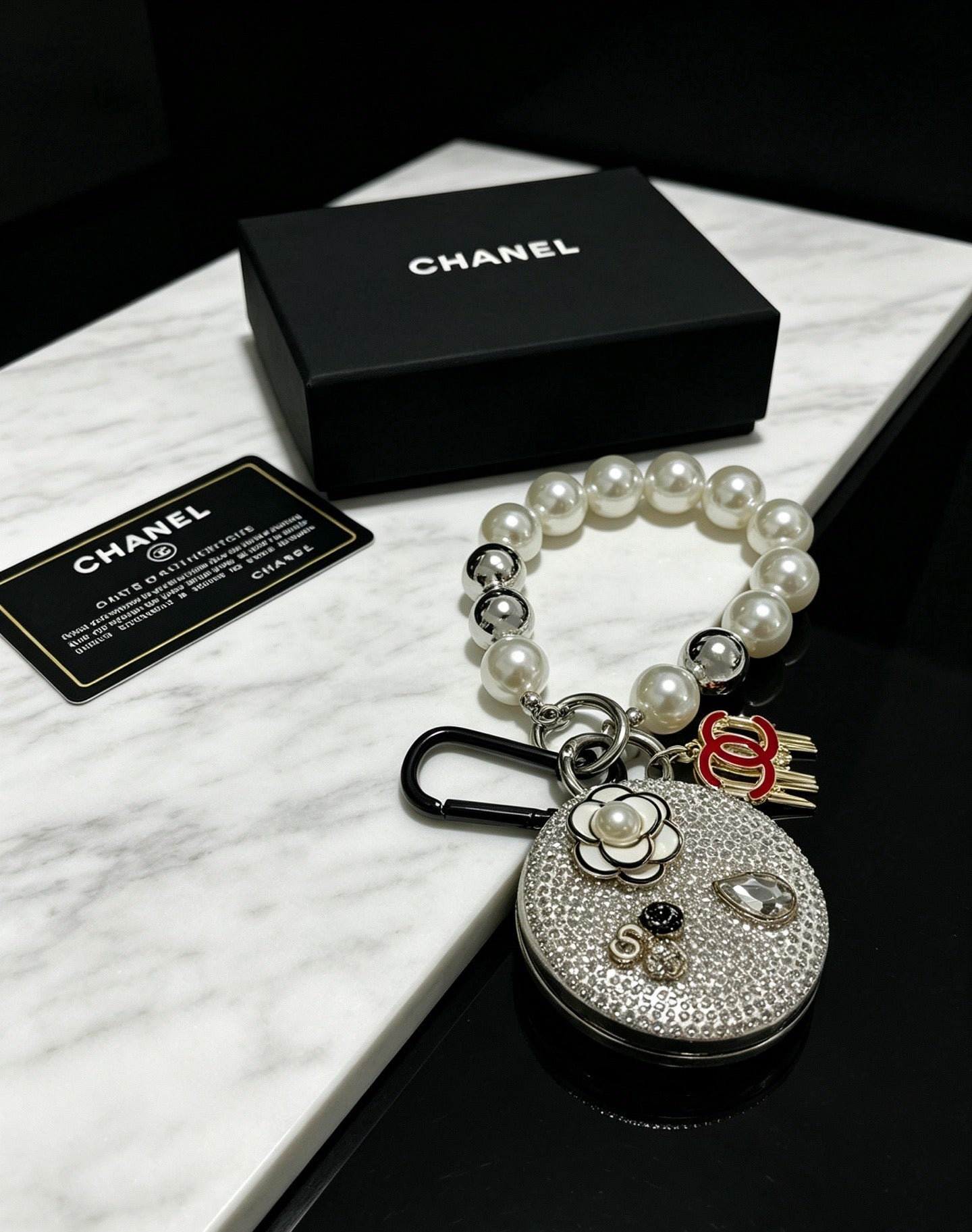 Chanel Rhinestone Camellia Mirror Charm