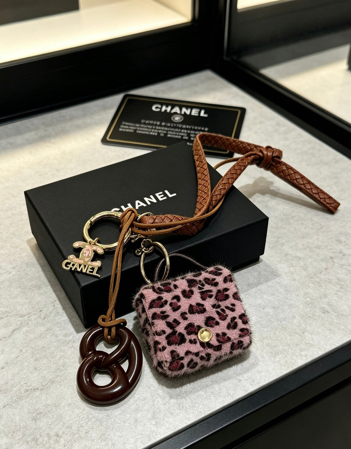 Chanel Pink Leopard Print Bag Charm