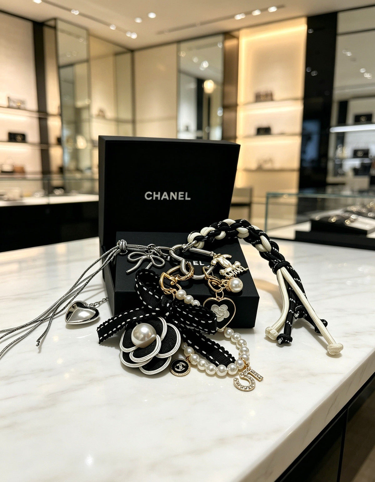 Chanel Black Camellia Flower Charm
