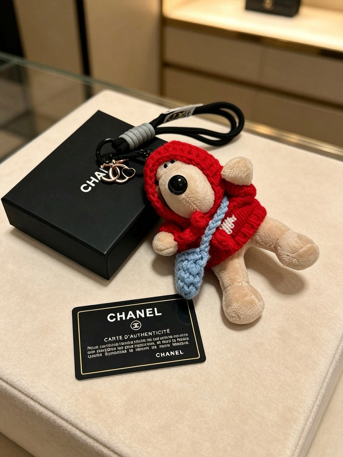 Chanel Red Mix Beige Teddy Bear Charm