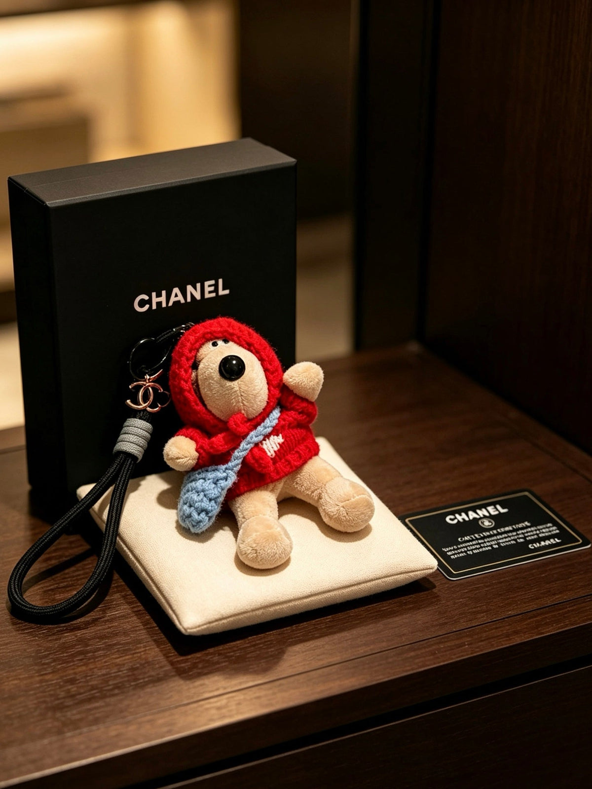 Chanel Red Mix Beige Teddy Bear Charm