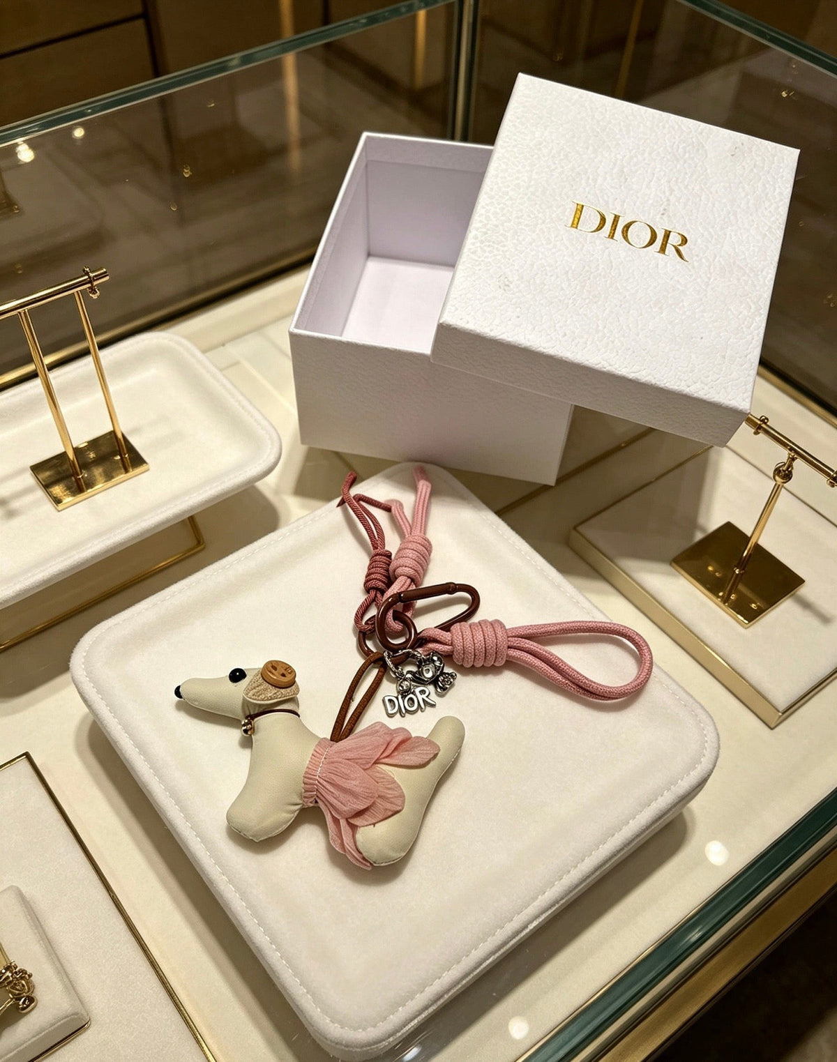 Dior White Pink Dog Charm