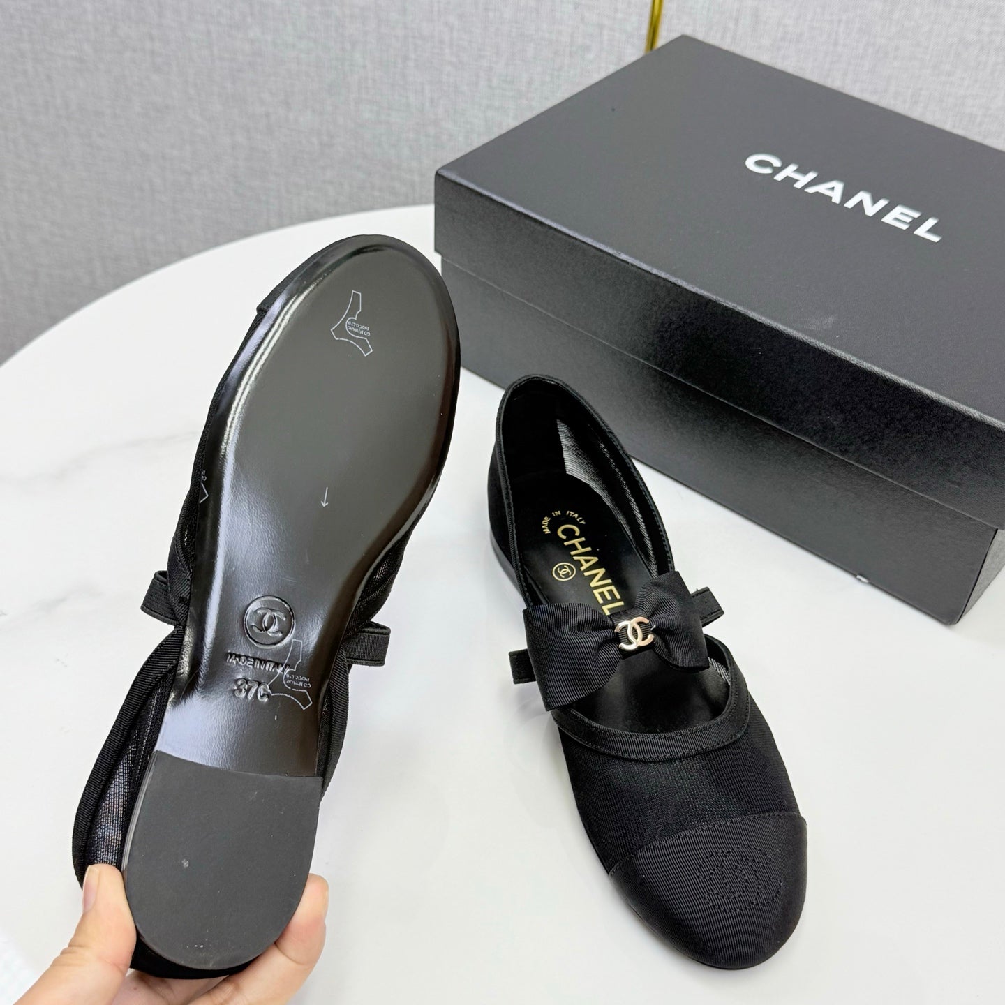 Chanel 2026 Mary Jane Shoe Black Mesh Leather 407980