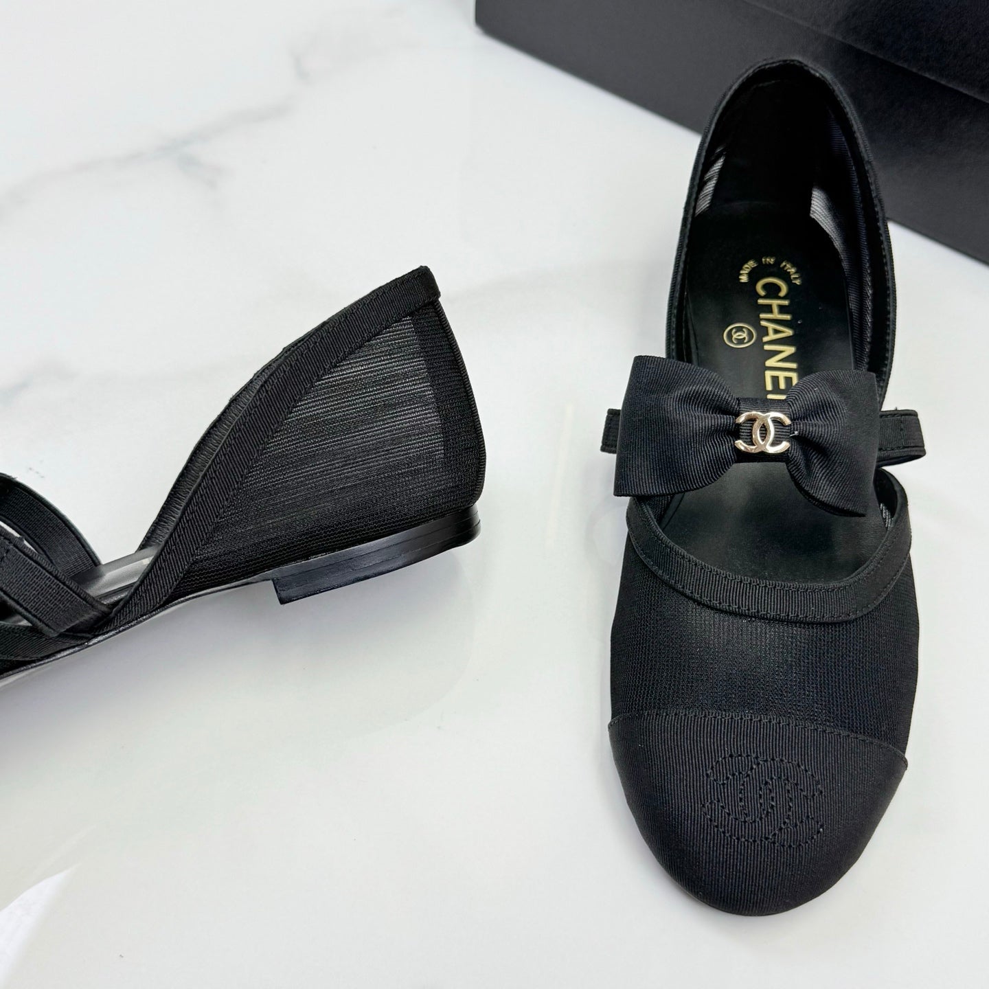 Chanel 2026 Mary Jane Shoe Black Mesh Leather 407980