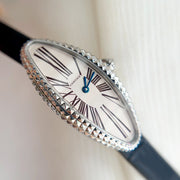 Vintage Baignoire 21mm Silver Diamond Case Black Leather