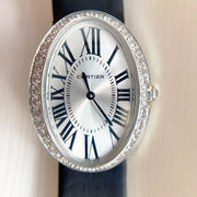 Baignoire 28mm Silver Diamond Case Black Silk Leather