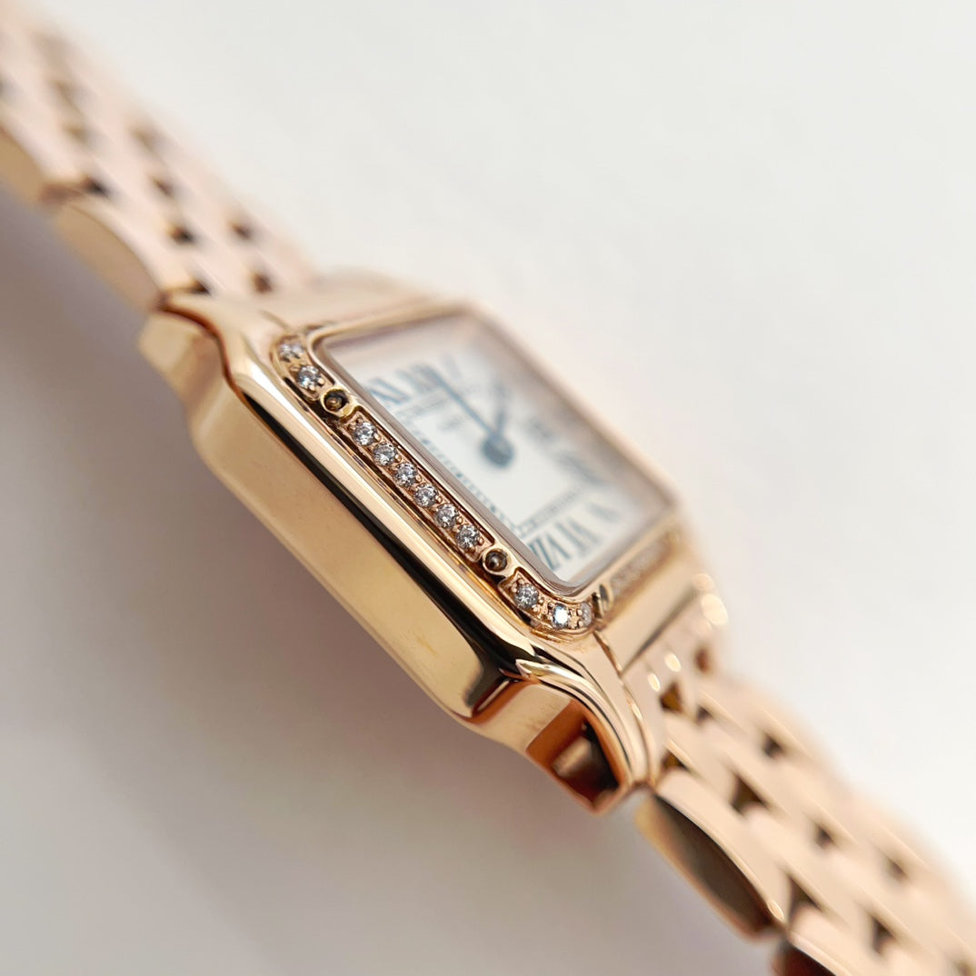 Panthere 22mm Pink Gold Diamond Bezel Double Chain 44cm