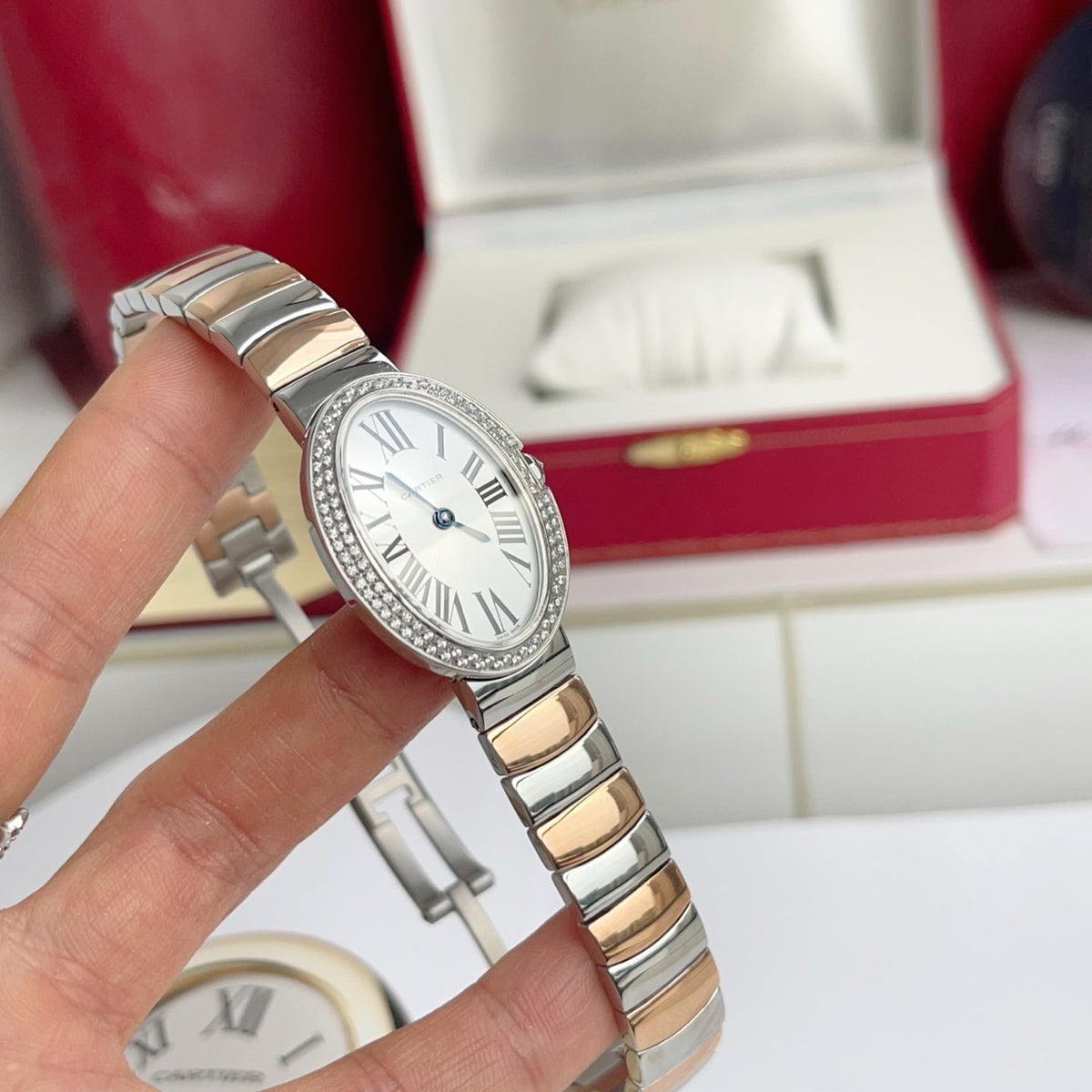 Baignoire 23mm Two-Tone Pink Gold Double Row Diamond Bezel