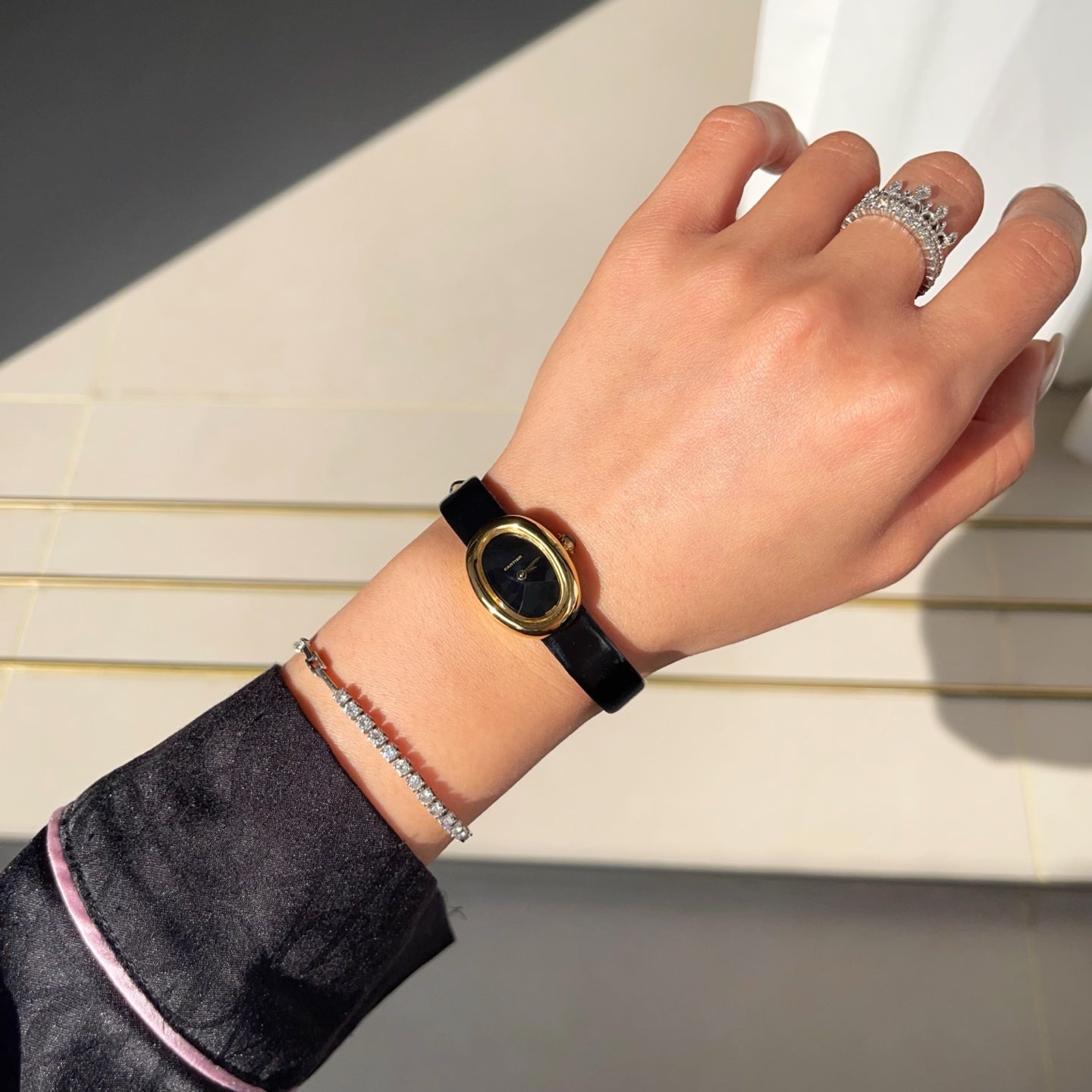 Baignoire Gold Case Black Leather Black Dial