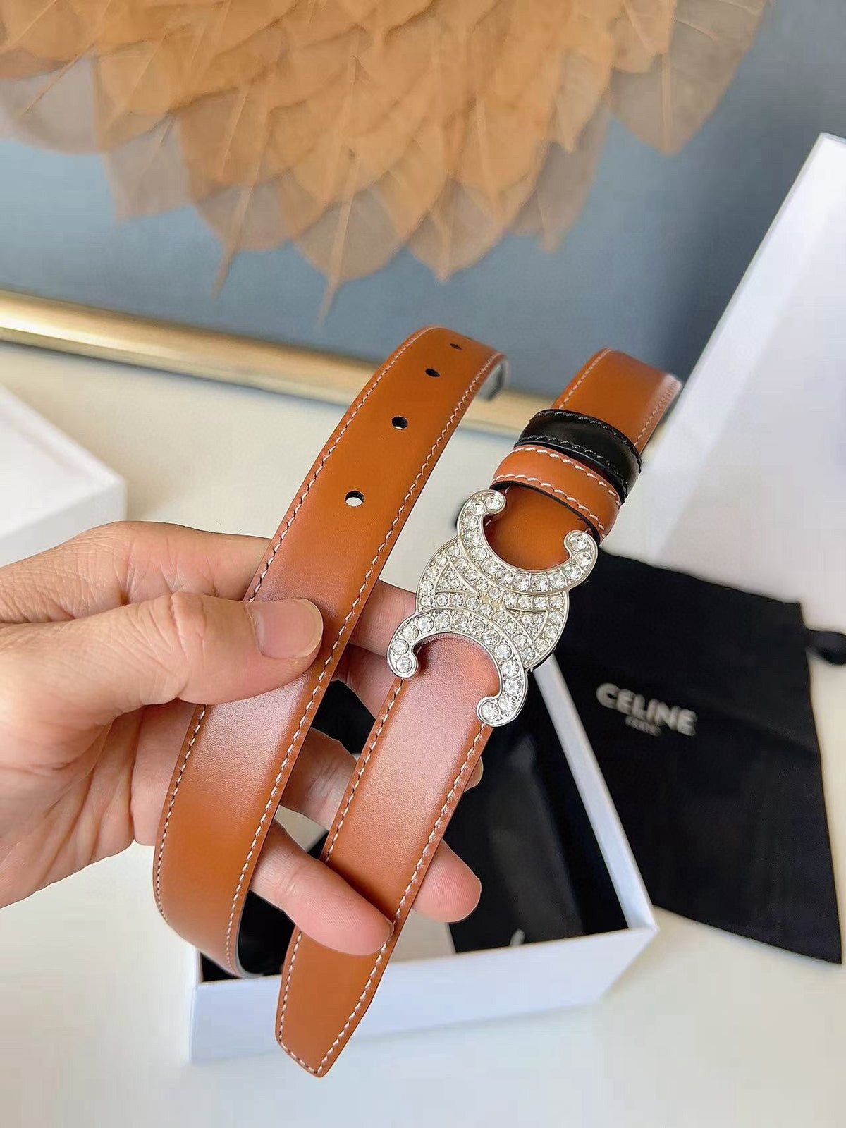 Celine 2026 Triomphe Reversible Belt 25mm Leather 206405