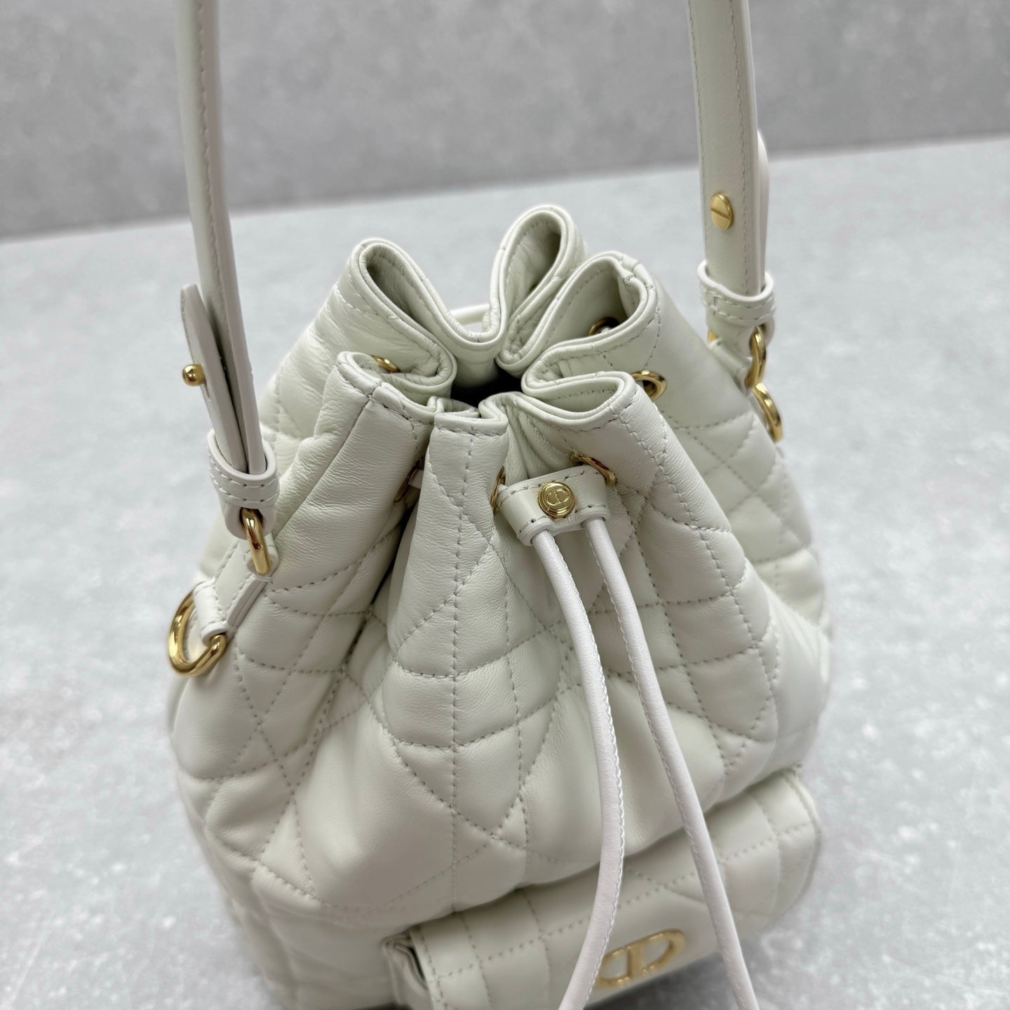 Dior 2025 Coconut Bucket Bag 25cm White Lambskin
