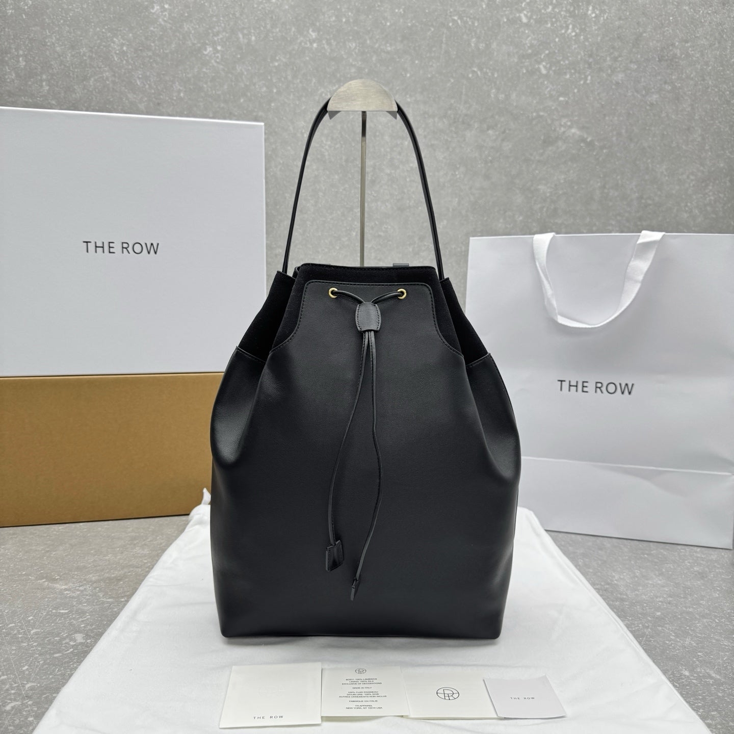 The Row 2025 Spring Backpack 38cm Black Leather Fabric